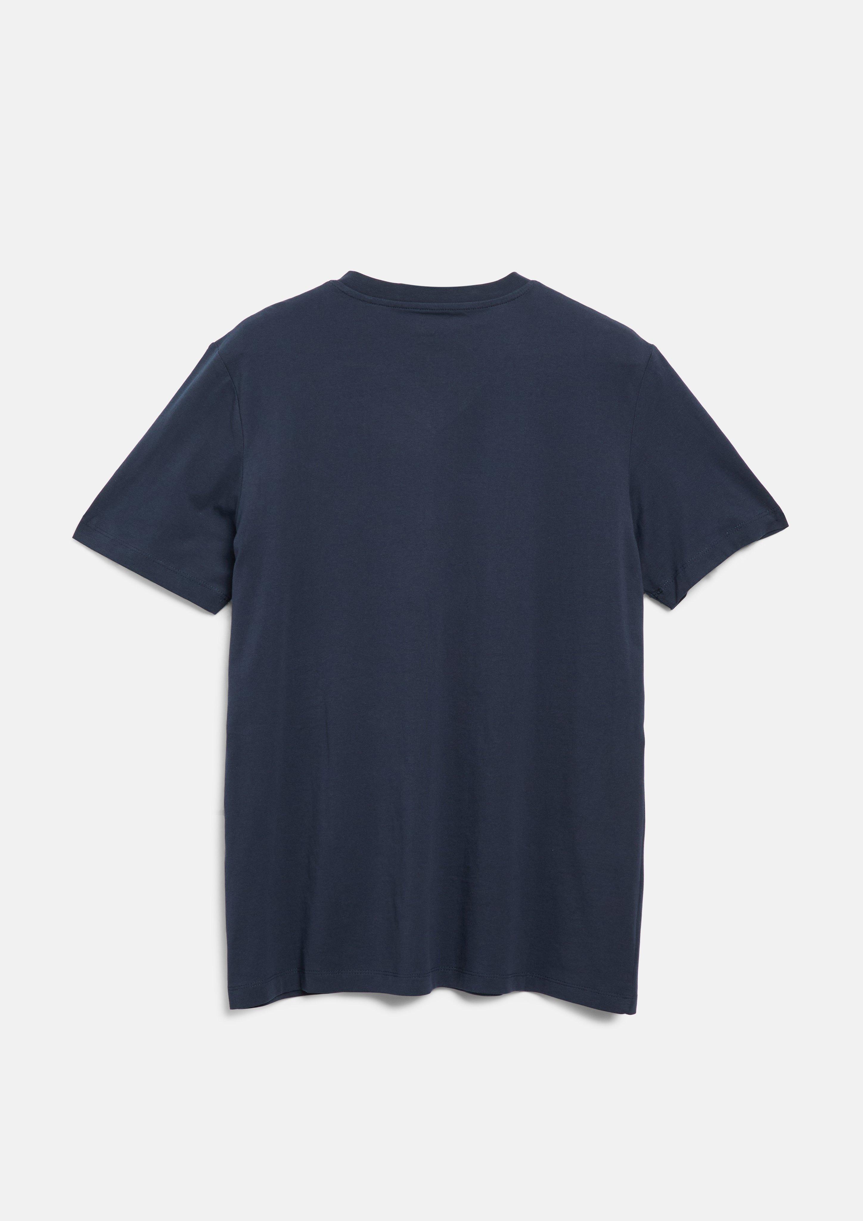 Herren Baumwoll-T-Shirt mit V-Neck und Logo-Print in blau von s.Oliver