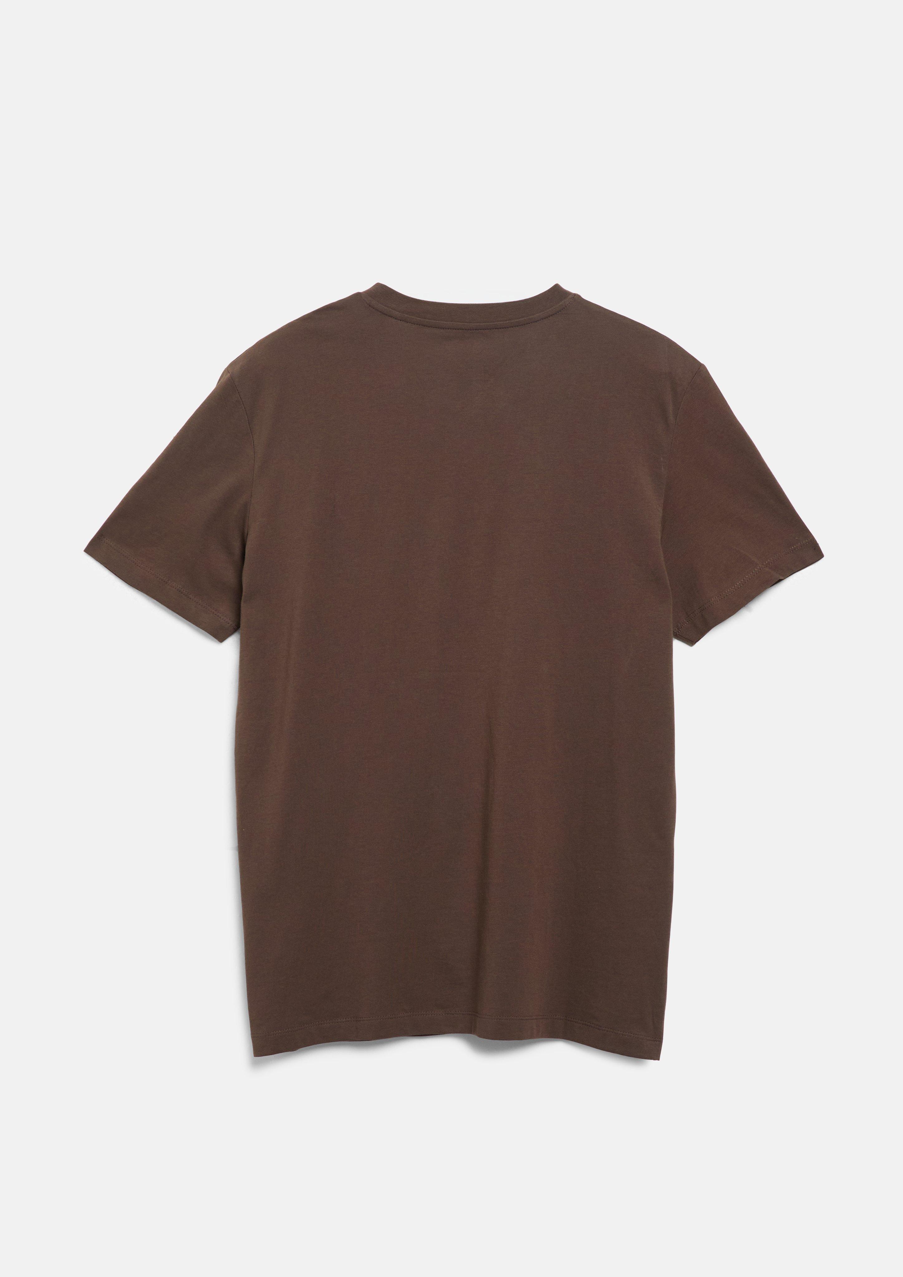 Men Cotton T-shirt with a V-neck and logo print in brown by s.Oliver