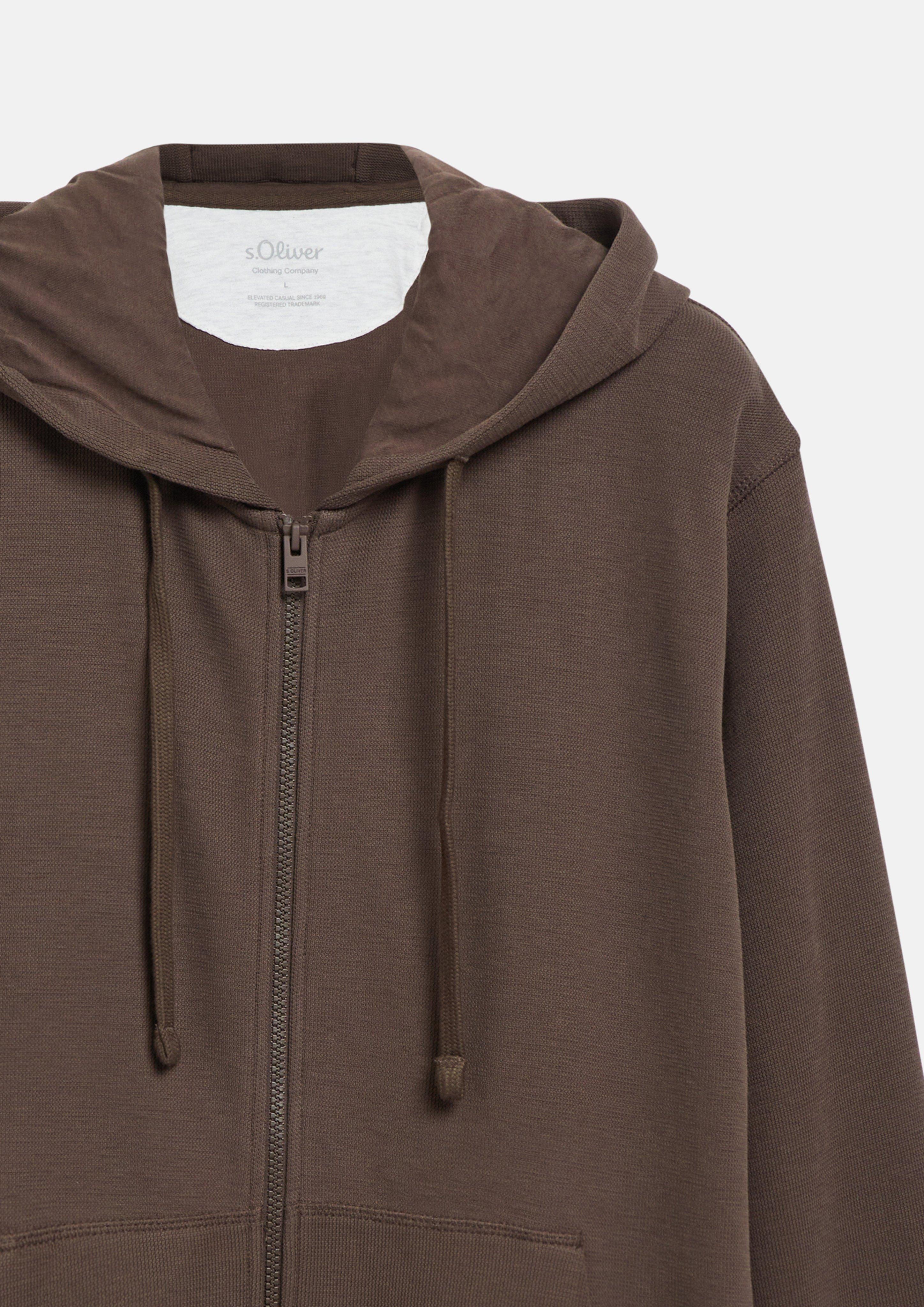 Men Hooded Sweatshirt Jacket in Waffle Piqué in brown by s.Oliver