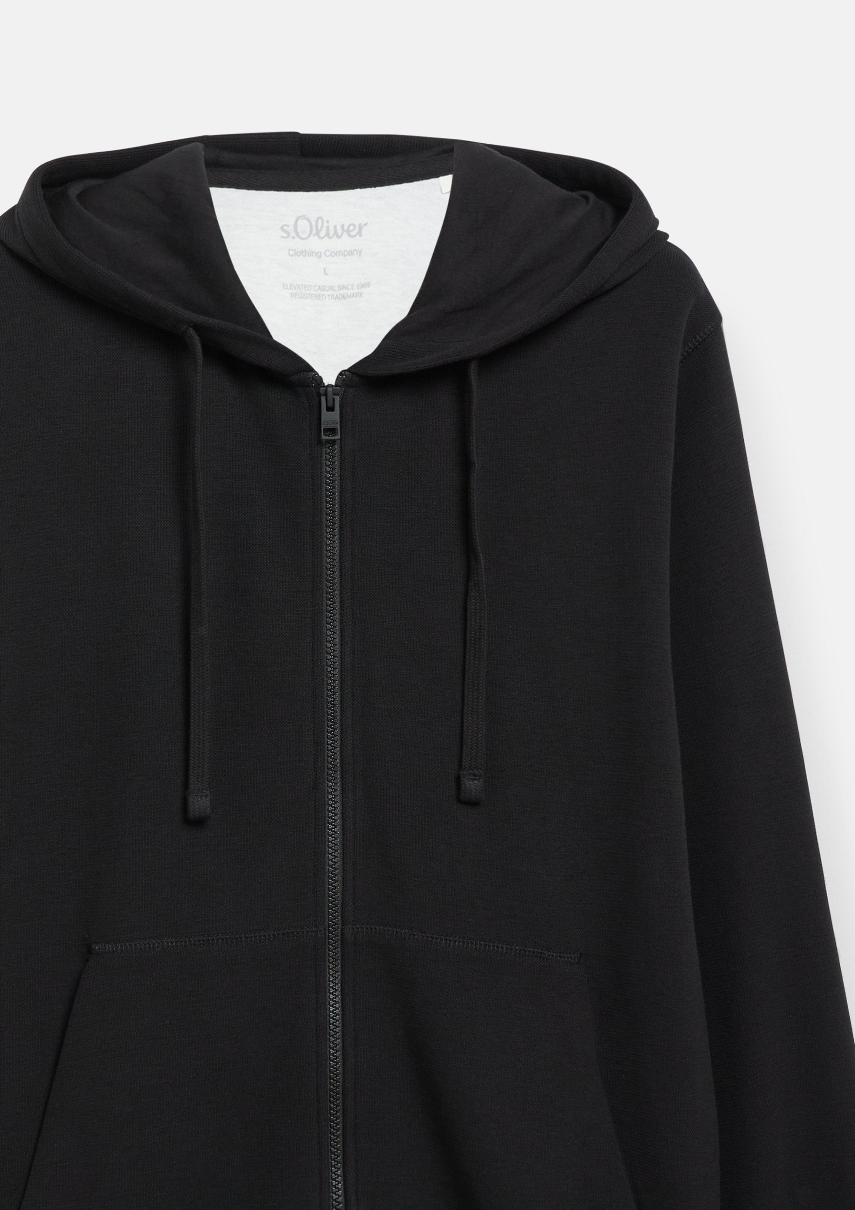 Hommes Veste à capuche en piqué gaufré en noir de s.Oliver