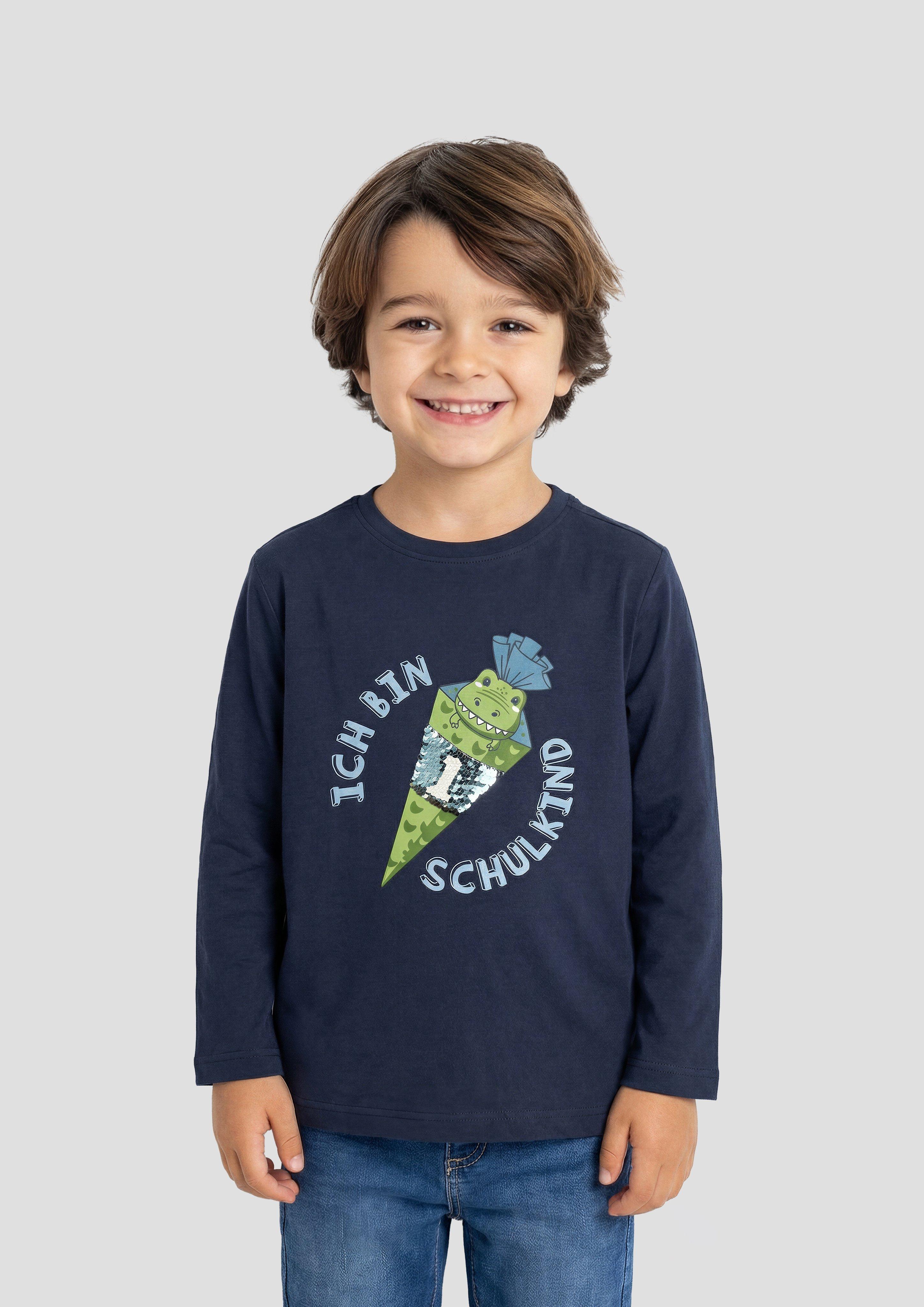 Unisex Langarmshirt mit Print und Wendepailletten in Farbe navy von s.Oliver