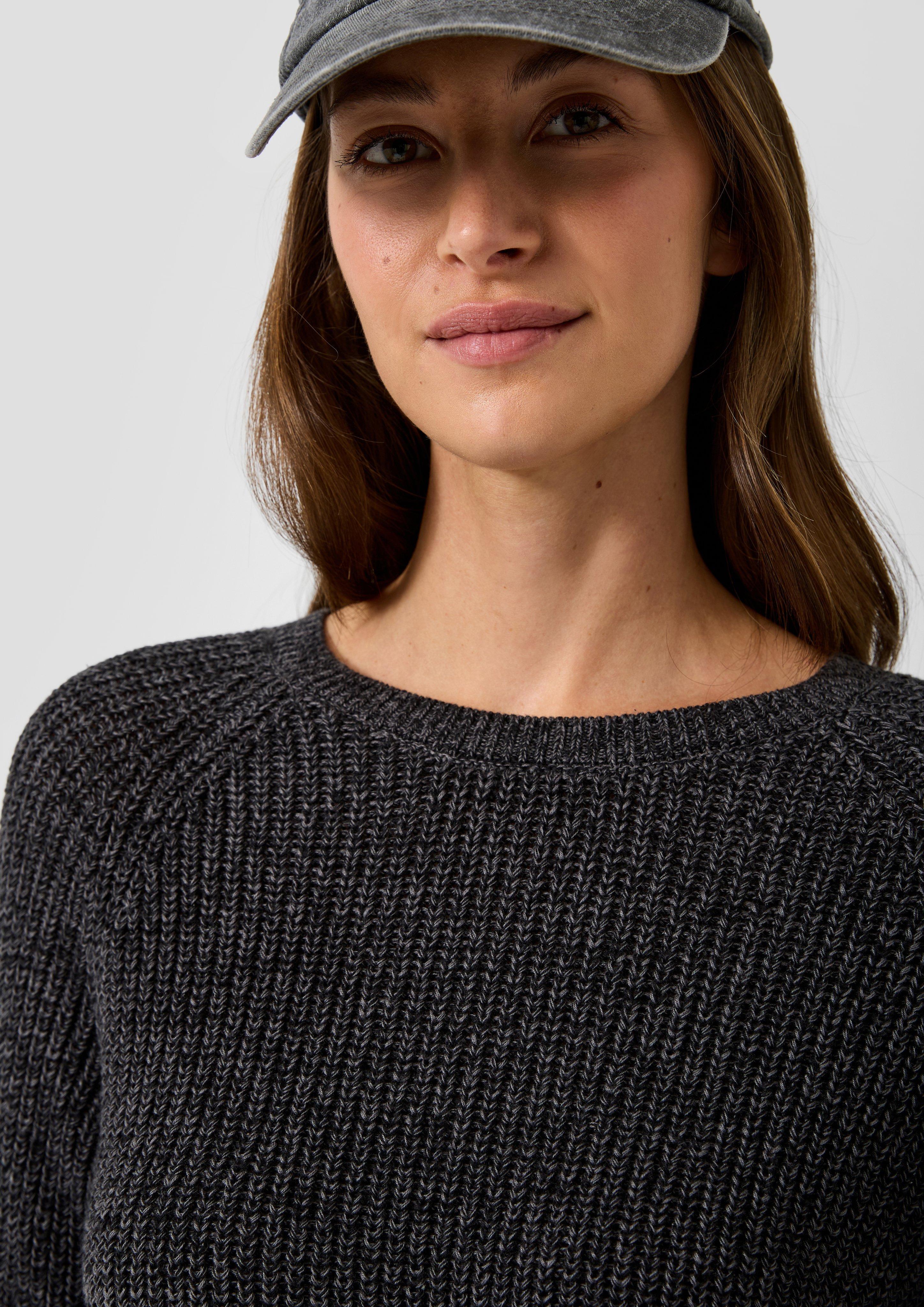 Femmes Pull à côtes et bords roulés en gris de QS
