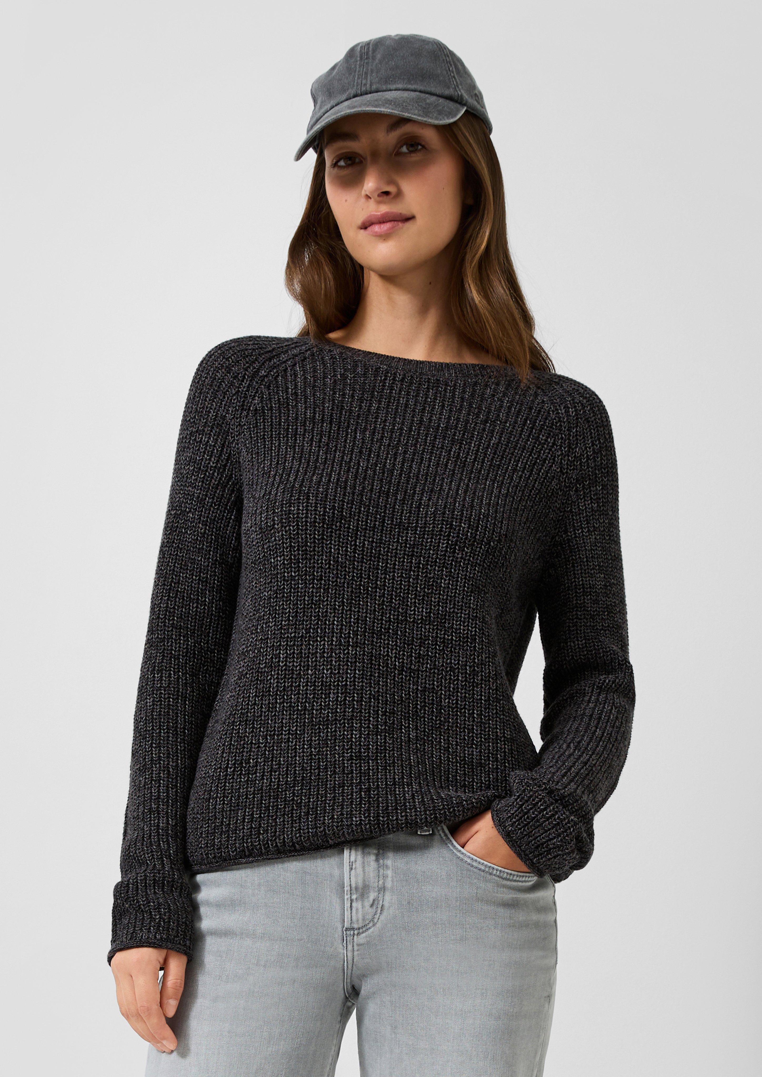 Pull à côtes et bords roulés en gris foncé de QS