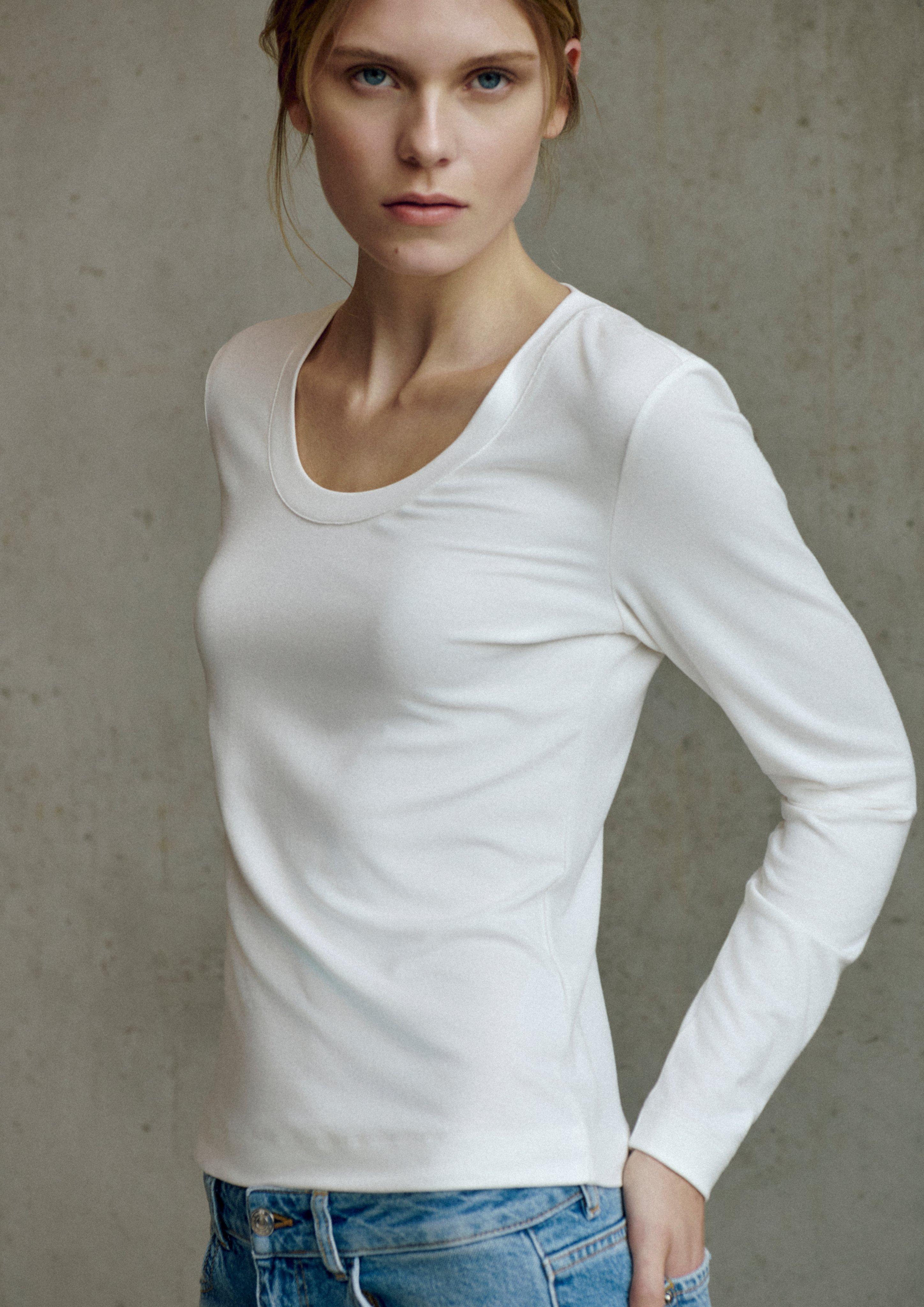Long-sleeve shirt made of stretch viscose in white by COMMA