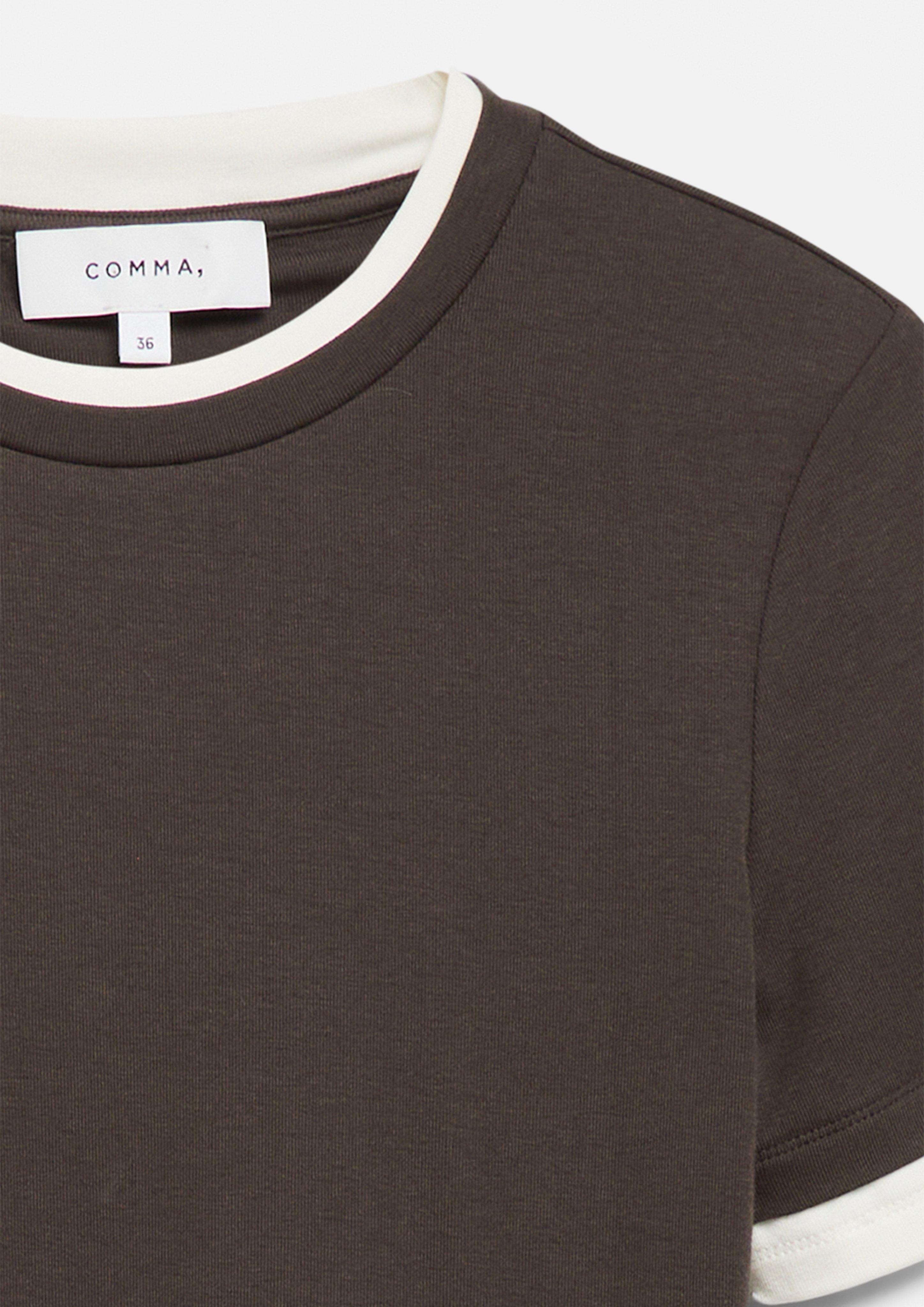 Softes T-Shirt in Layering-Optik in braun von COMMA