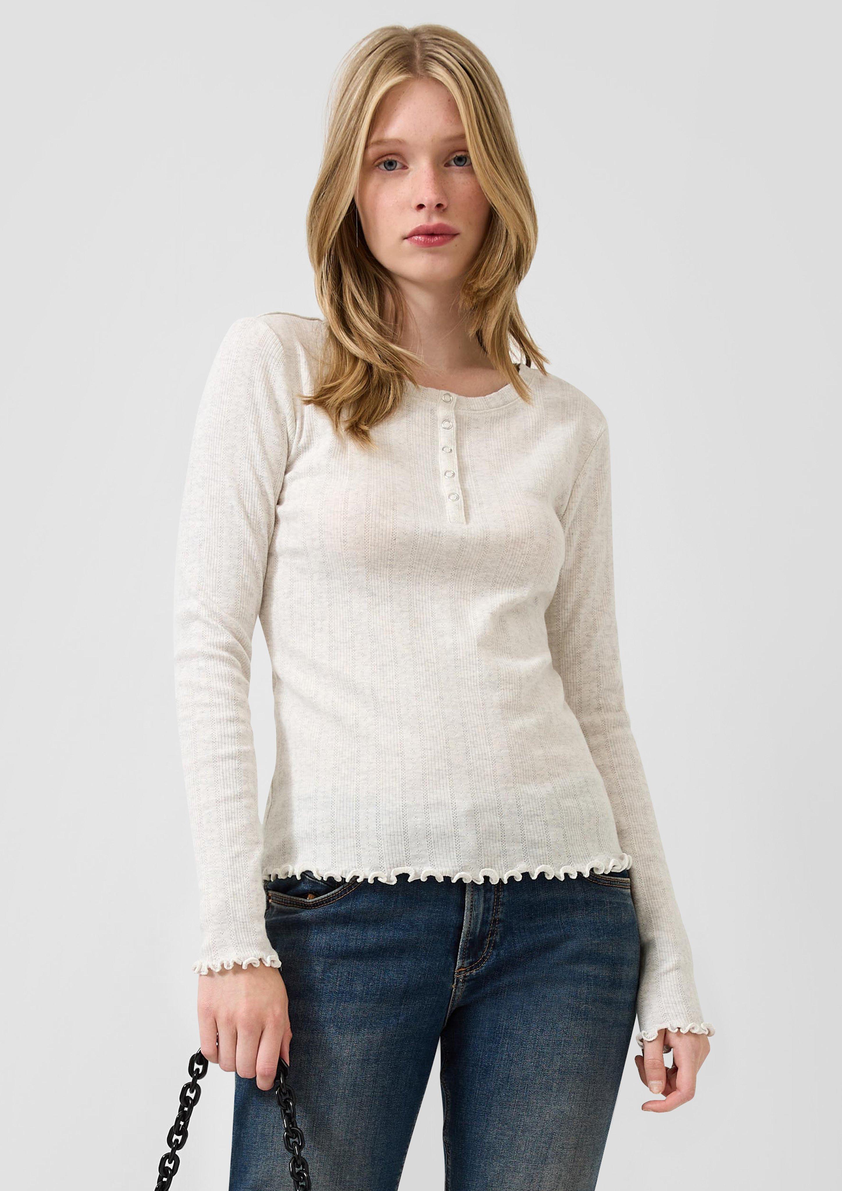 Damen Baumwollshirt mit Ripp-Ajour in creme von QS
