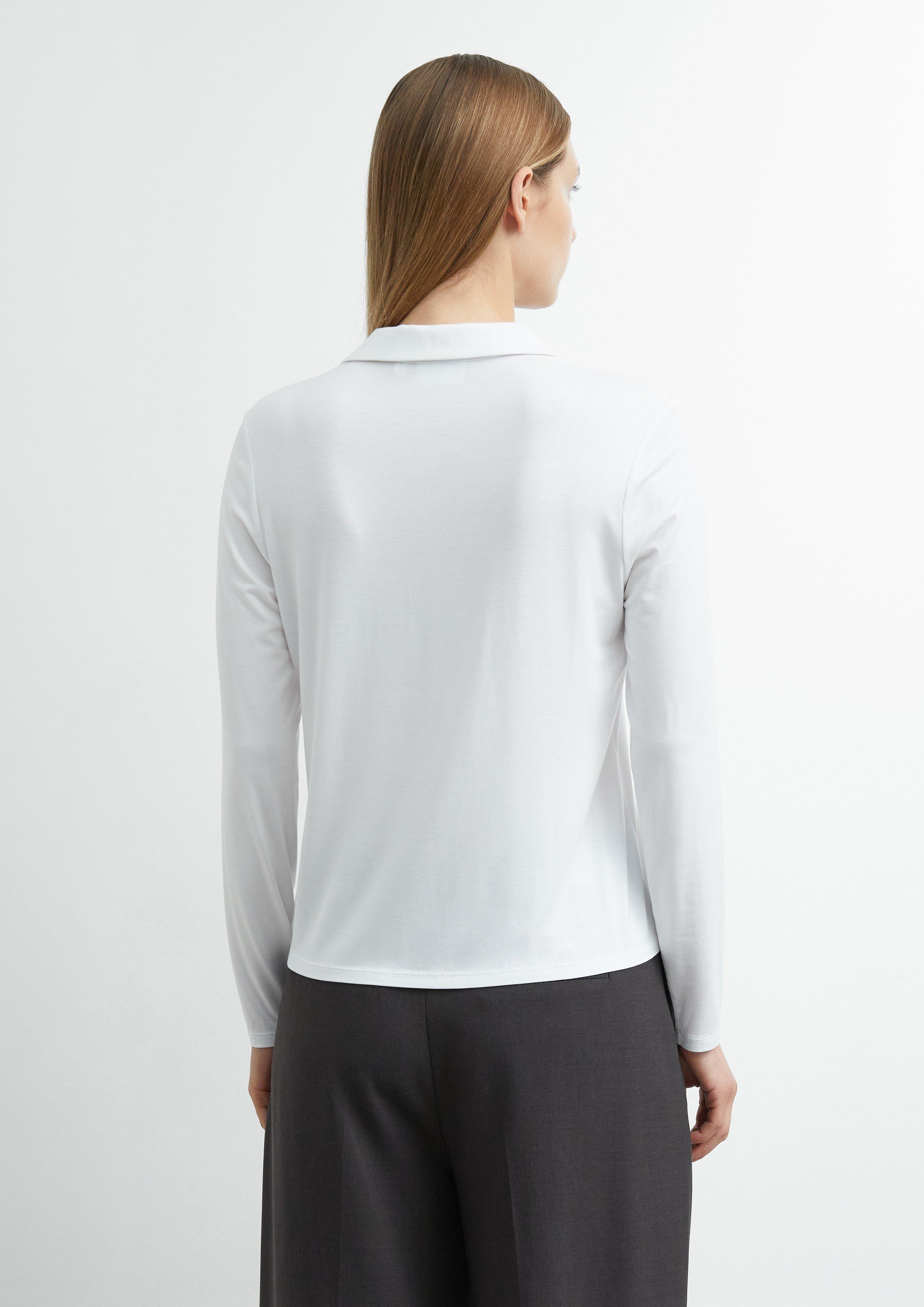 Jerseybluse mit Hemdkragen in weiß von COMMA