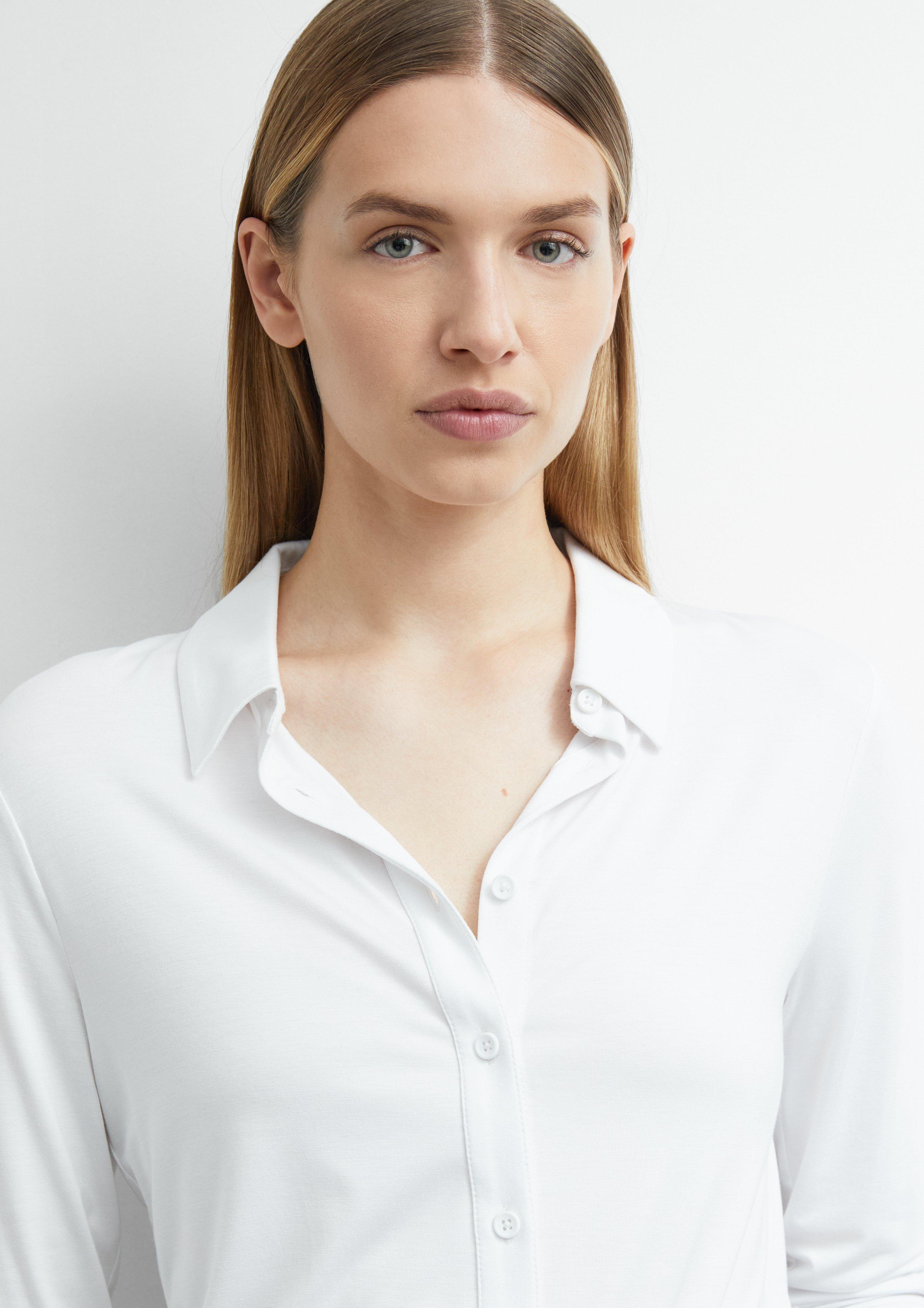 Jerseybluse mit Hemdkragen in weiß von COMMA