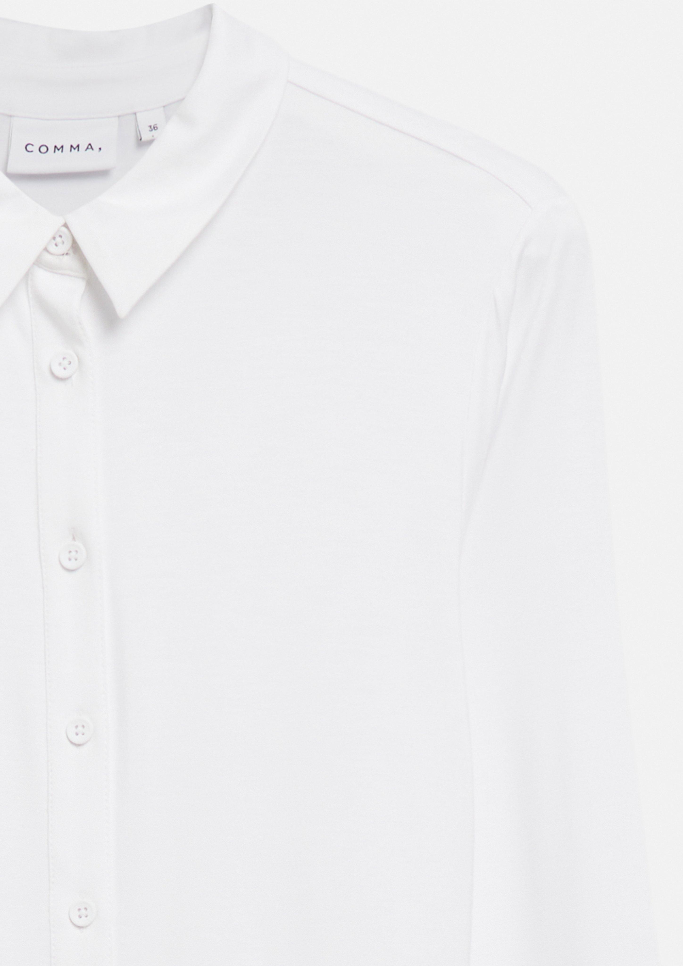 Jerseybluse mit Hemdkragen in weiß von COMMA