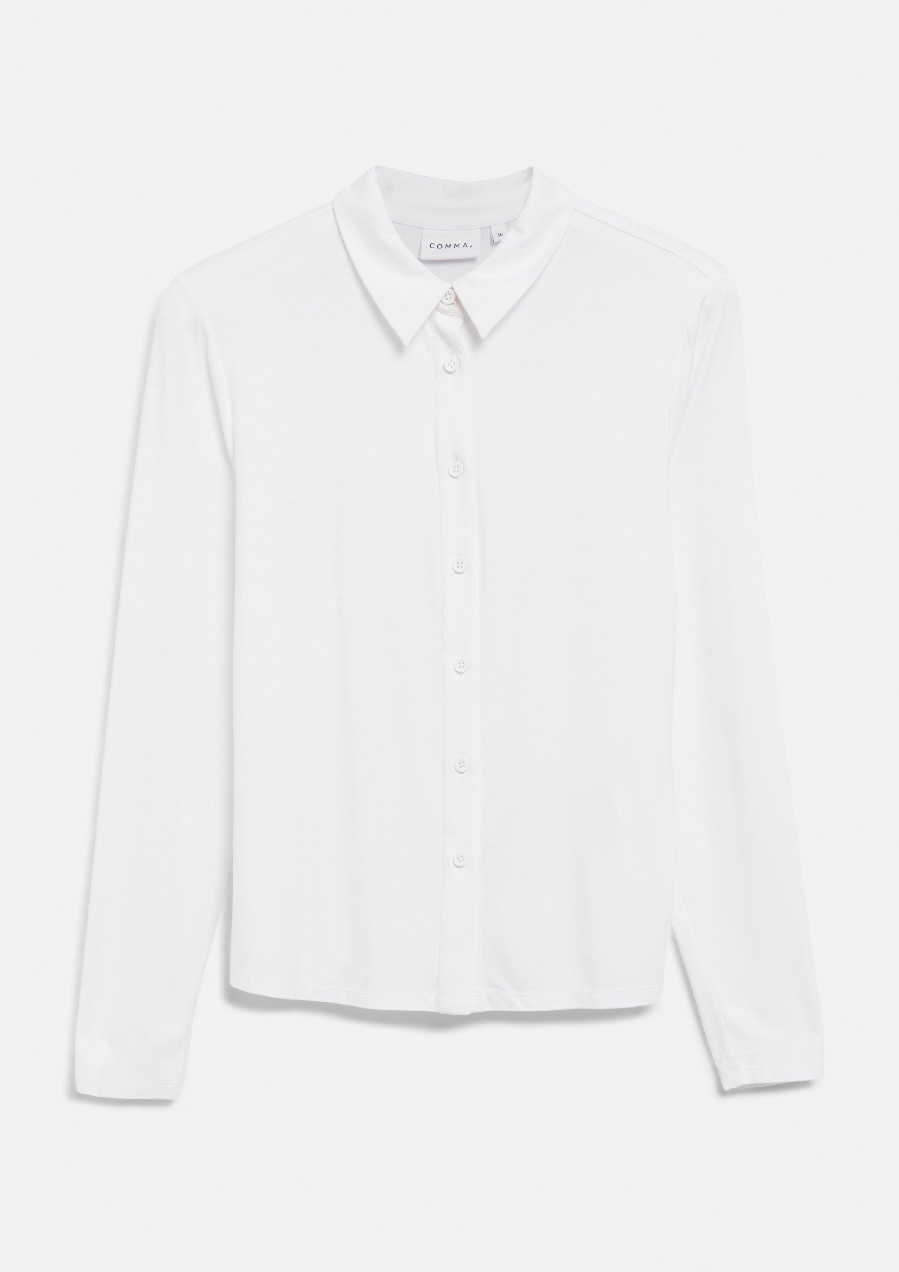 Jersey blouse with a shirt collar in white by COMMA