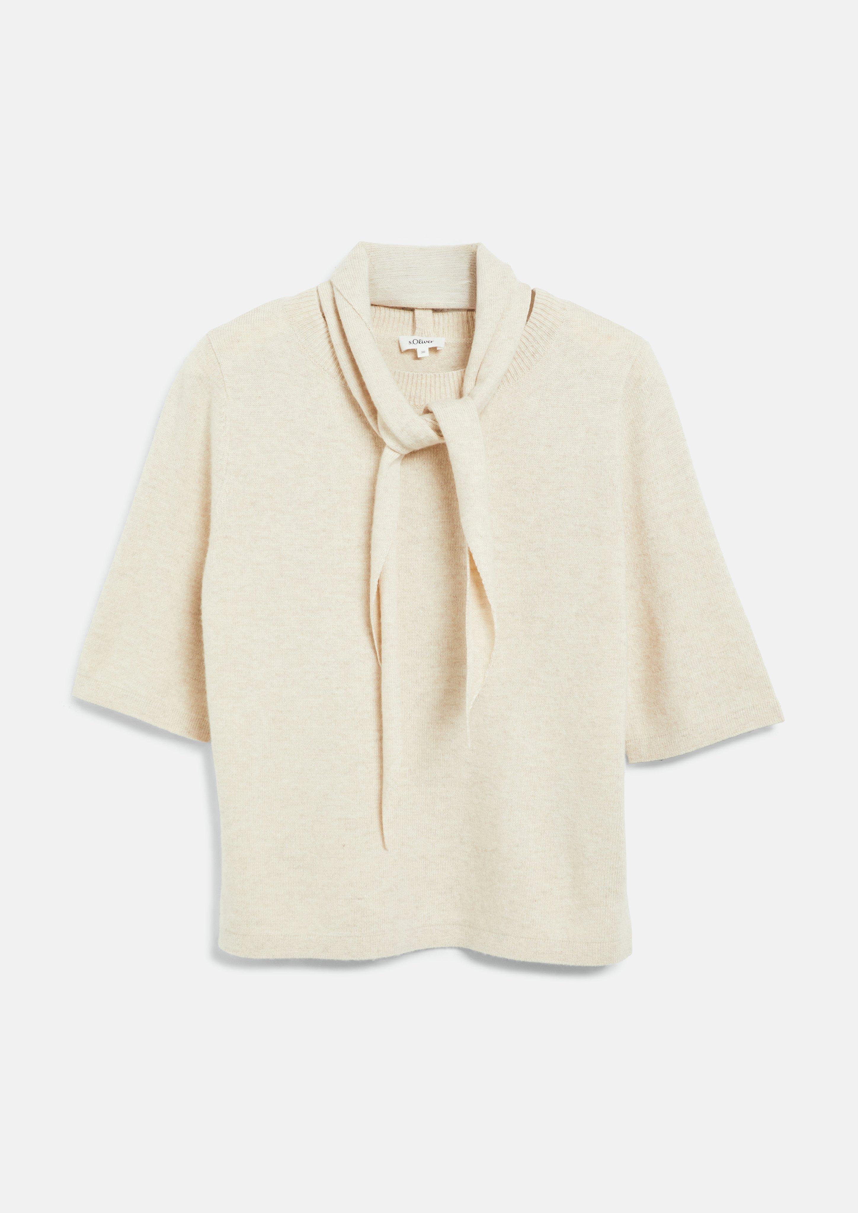 Strickpullover mit abnehmbarem Schal in Farbe helles beige von s.Oliver