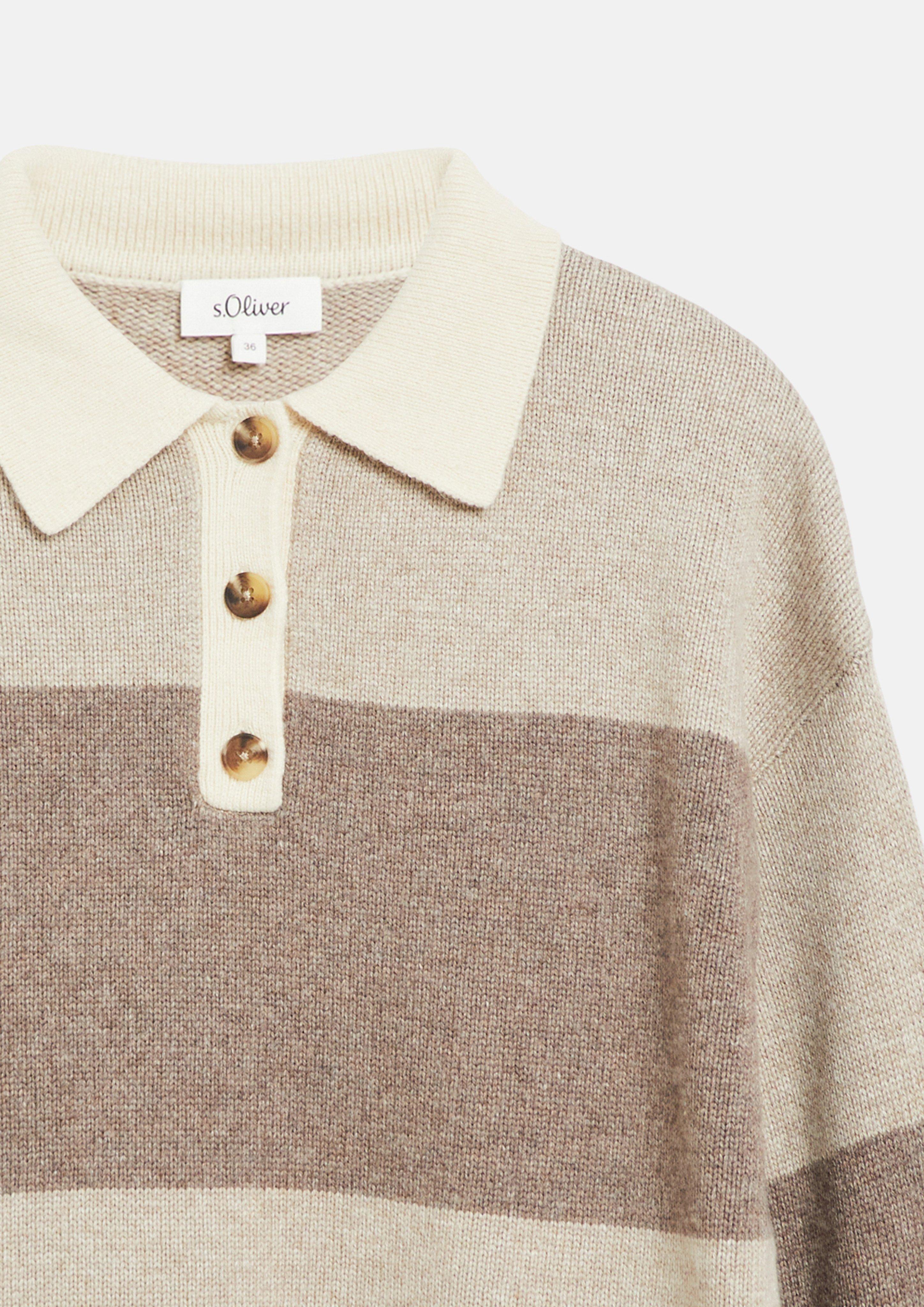 Women Knit Sweater with a Polo Collar in beige by s.Oliver