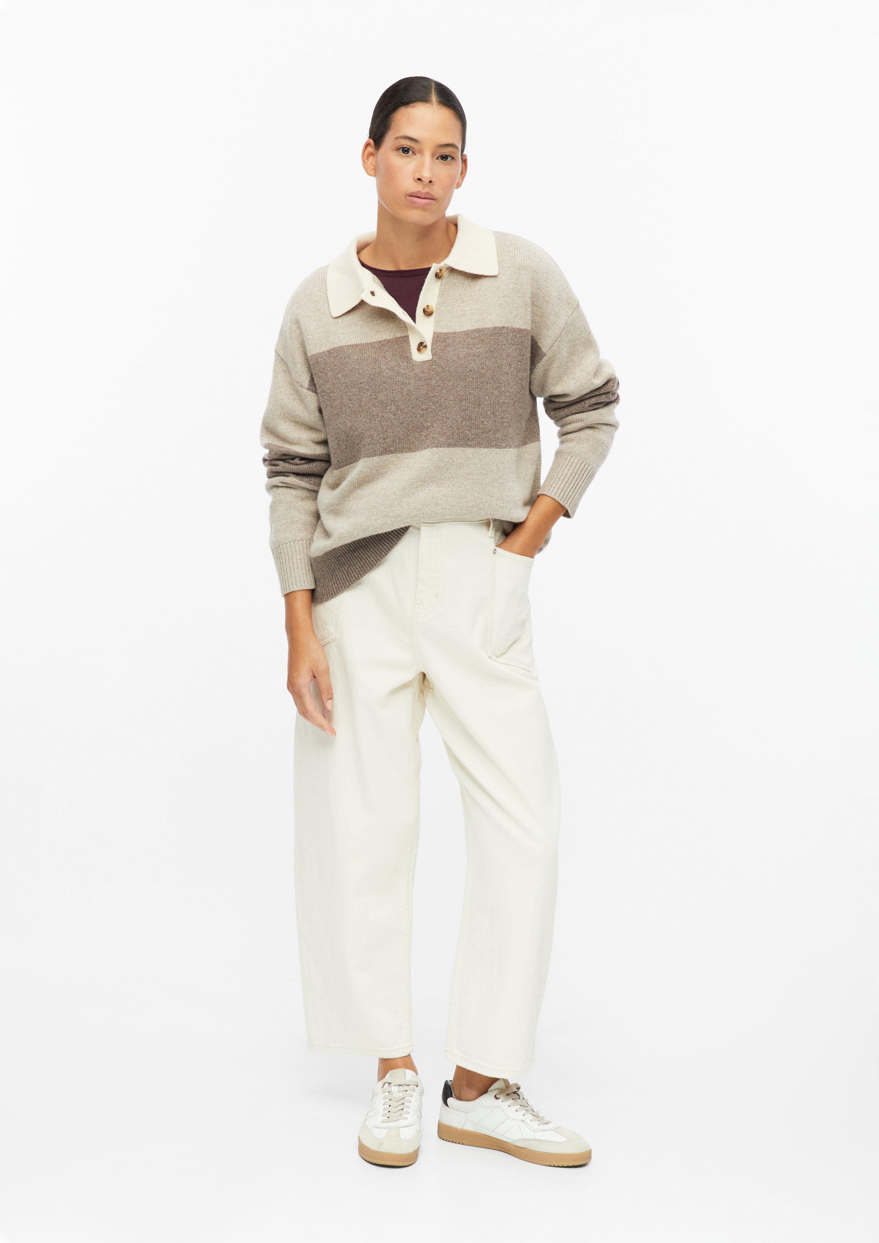 Women Knit Sweater with a Polo Collar in beige by s.Oliver