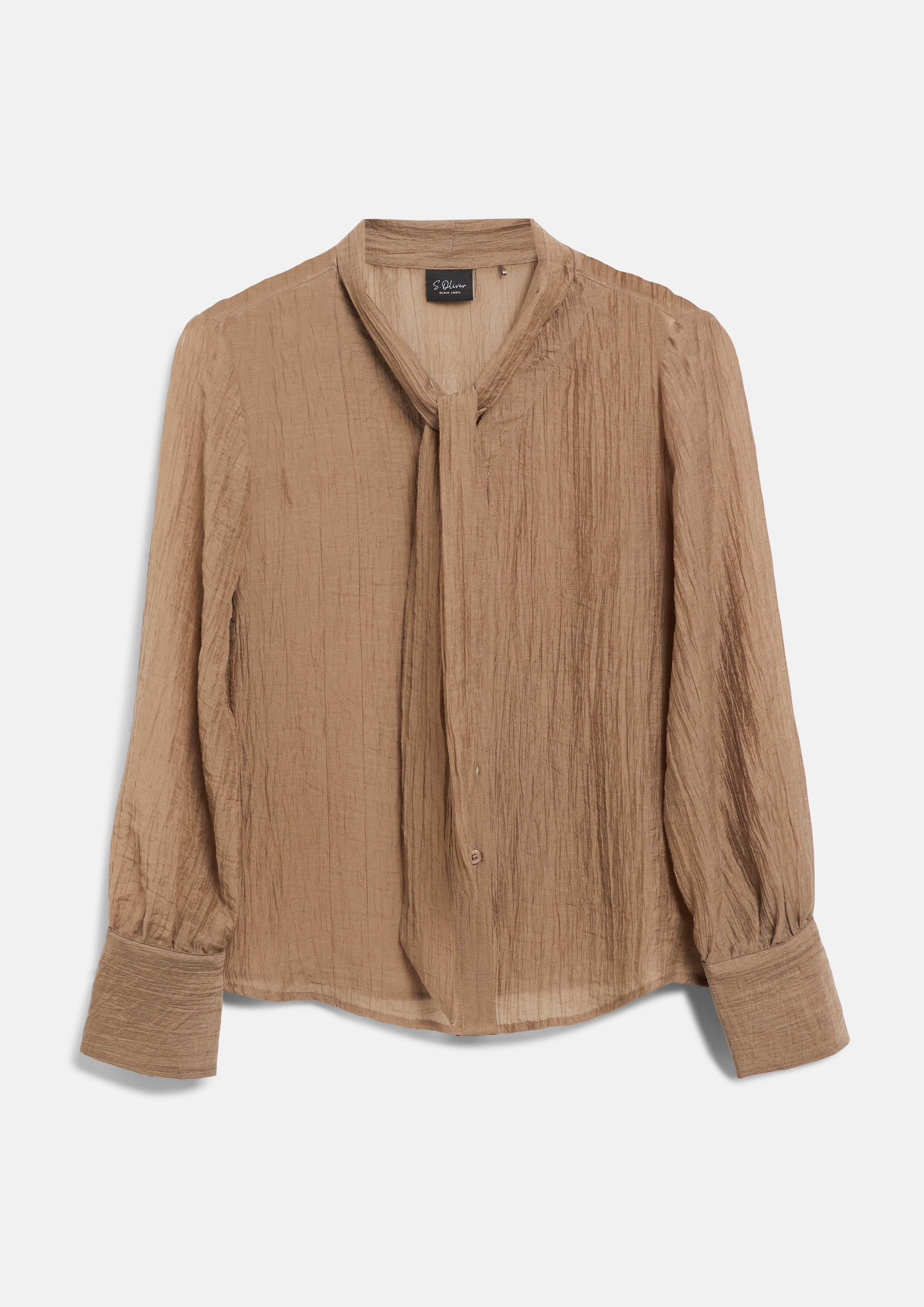 Damen Bluse mit Schluppen-Kragen und transparenter Optik in sandstein von s.Oliver BLACK LABEL
