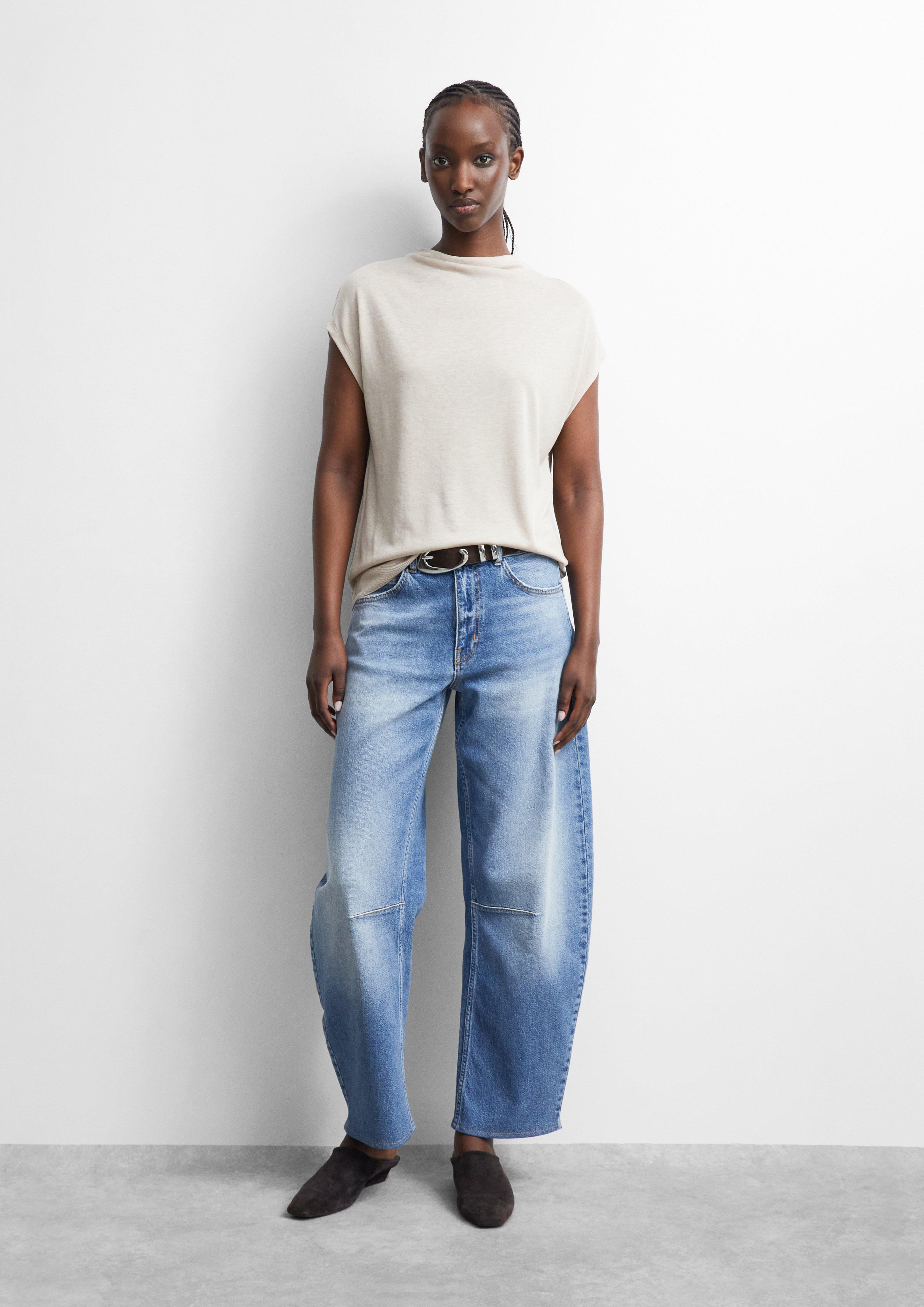 Femmes T-shirt fluide en mélange de lyocell en beige de comma