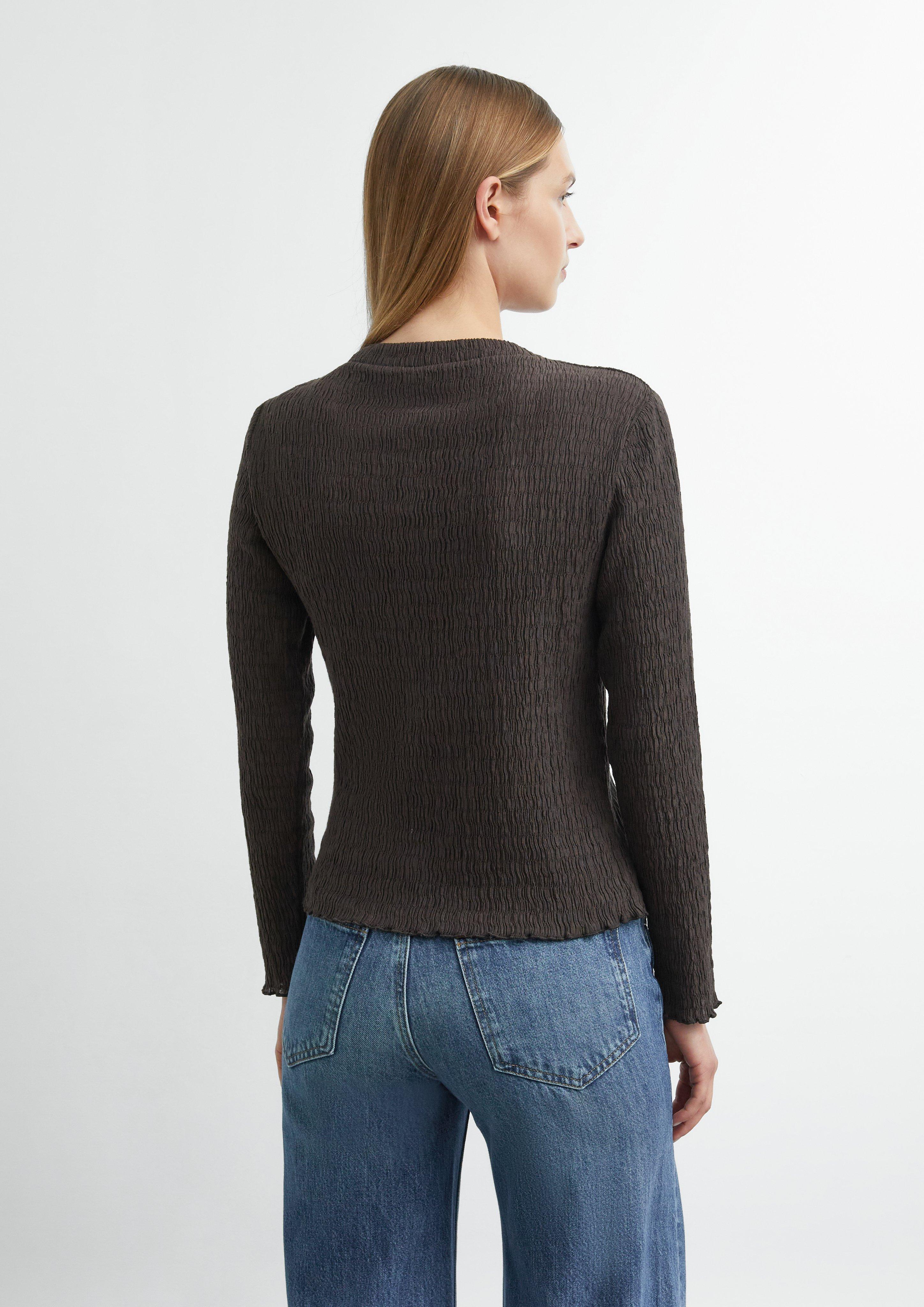 Femmes T-shirt à manches longues texturé avec un col montant léger en brun de comma