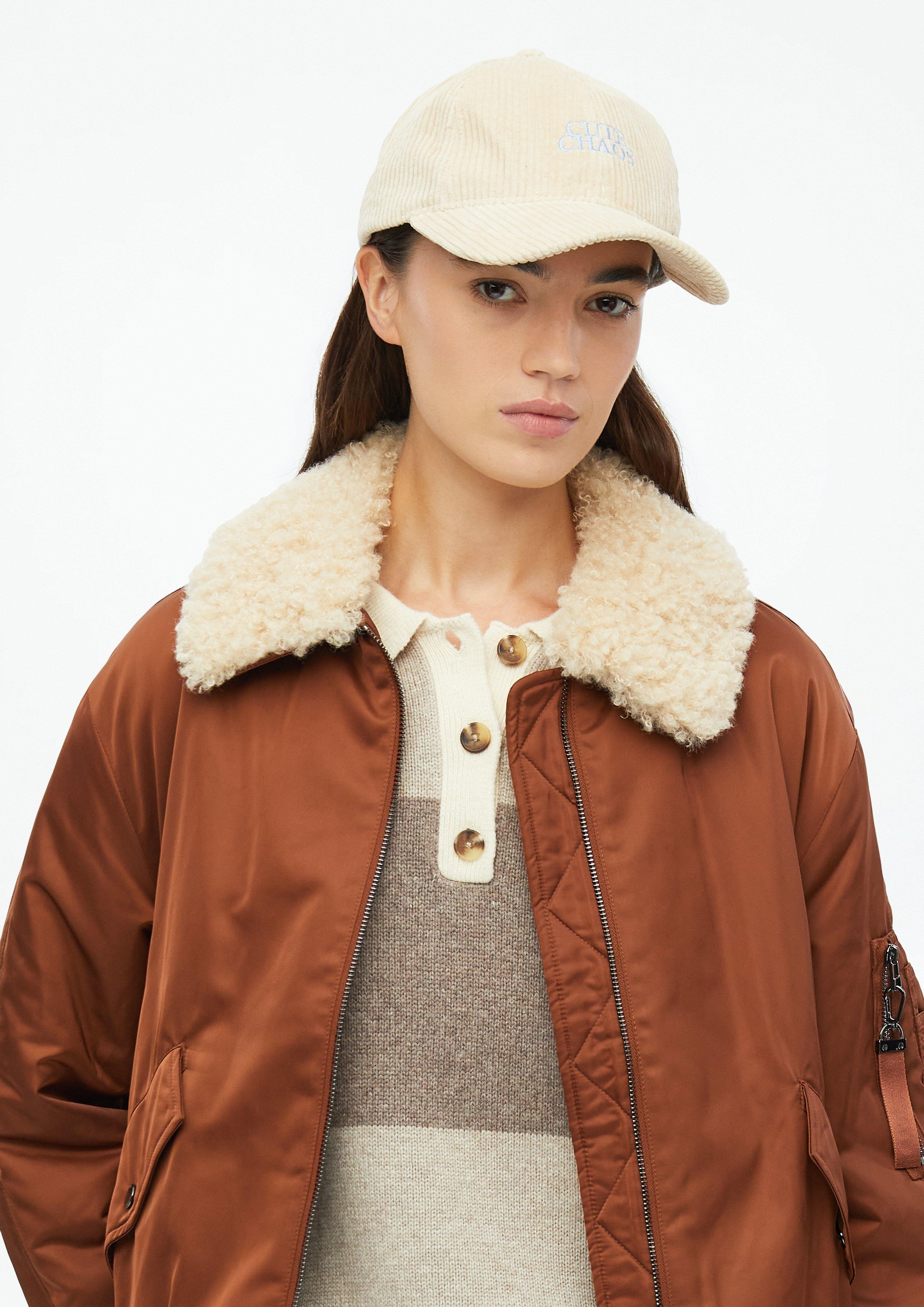 Women Corduroy cap with embroidery and a D-ring clasp in beige by s.Oliver