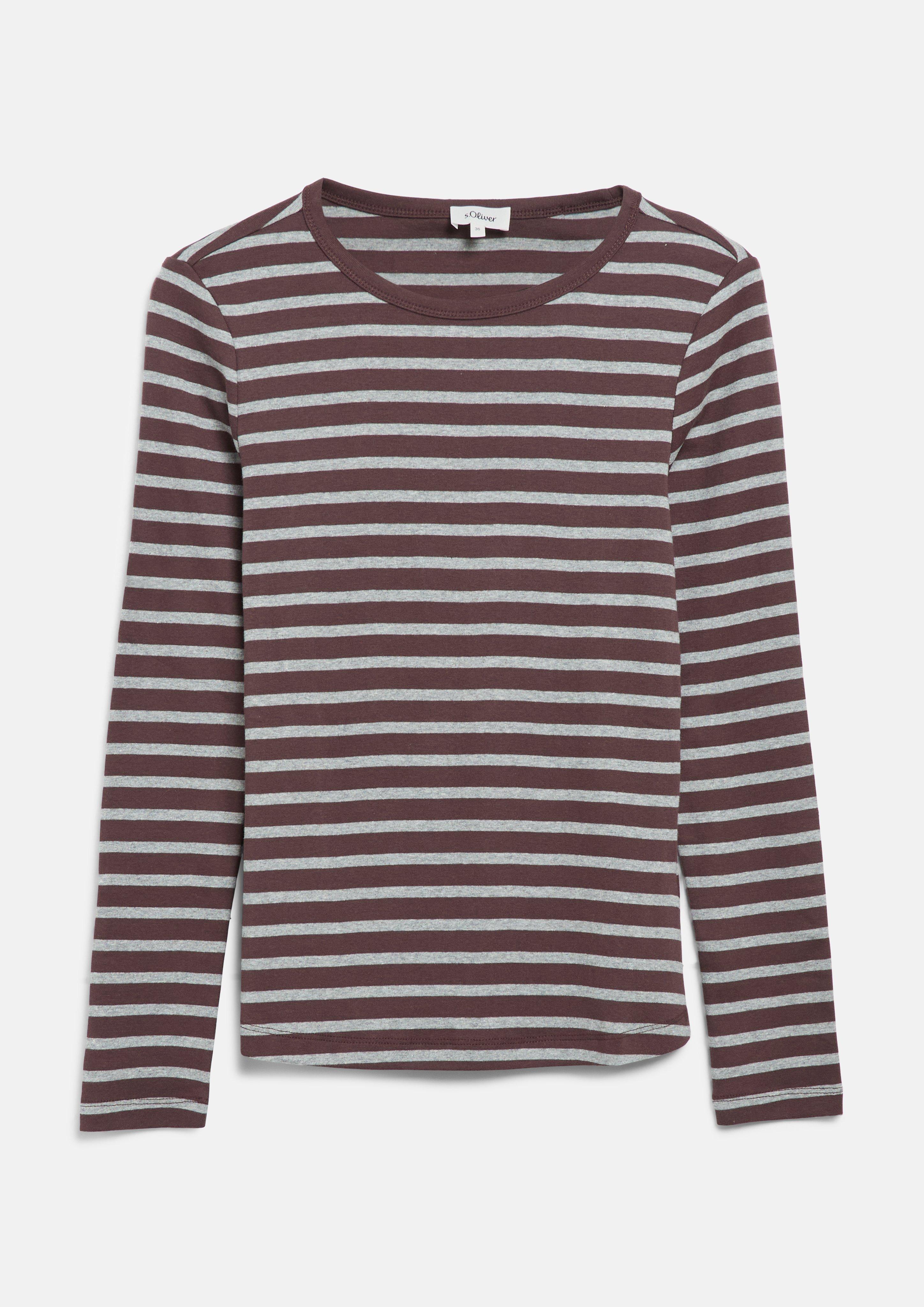 T-shirt à manches longues rayé, coupe ajustée en bordeaux de s.Oliver