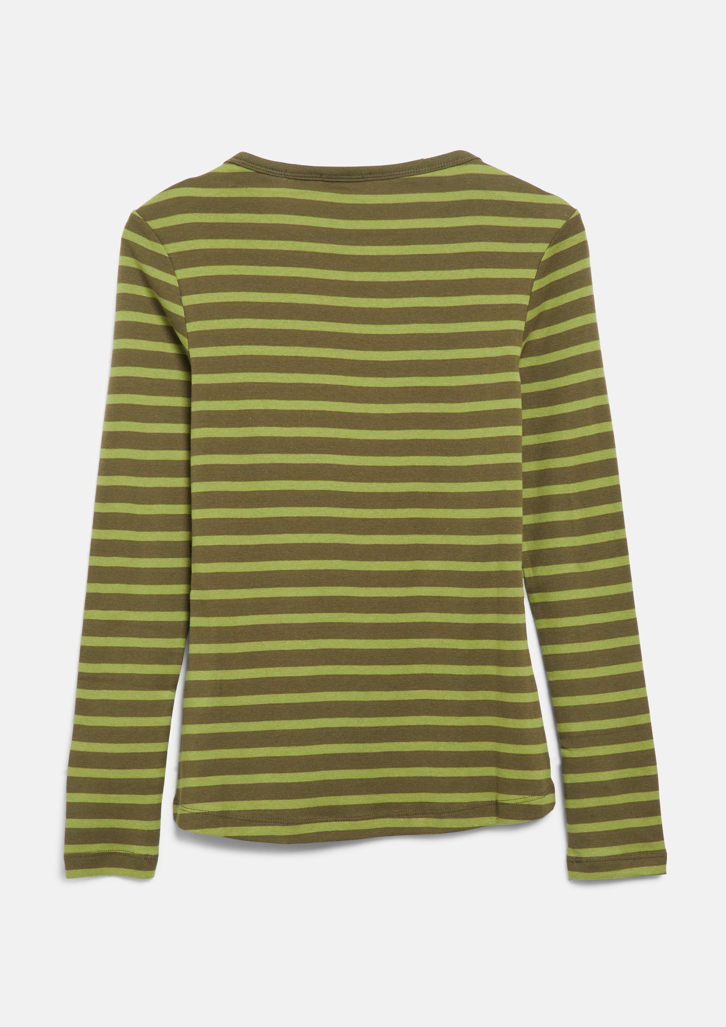 Femmes T-shirt à manches longues rayé, coupe ajustée en olive de s.Oliver