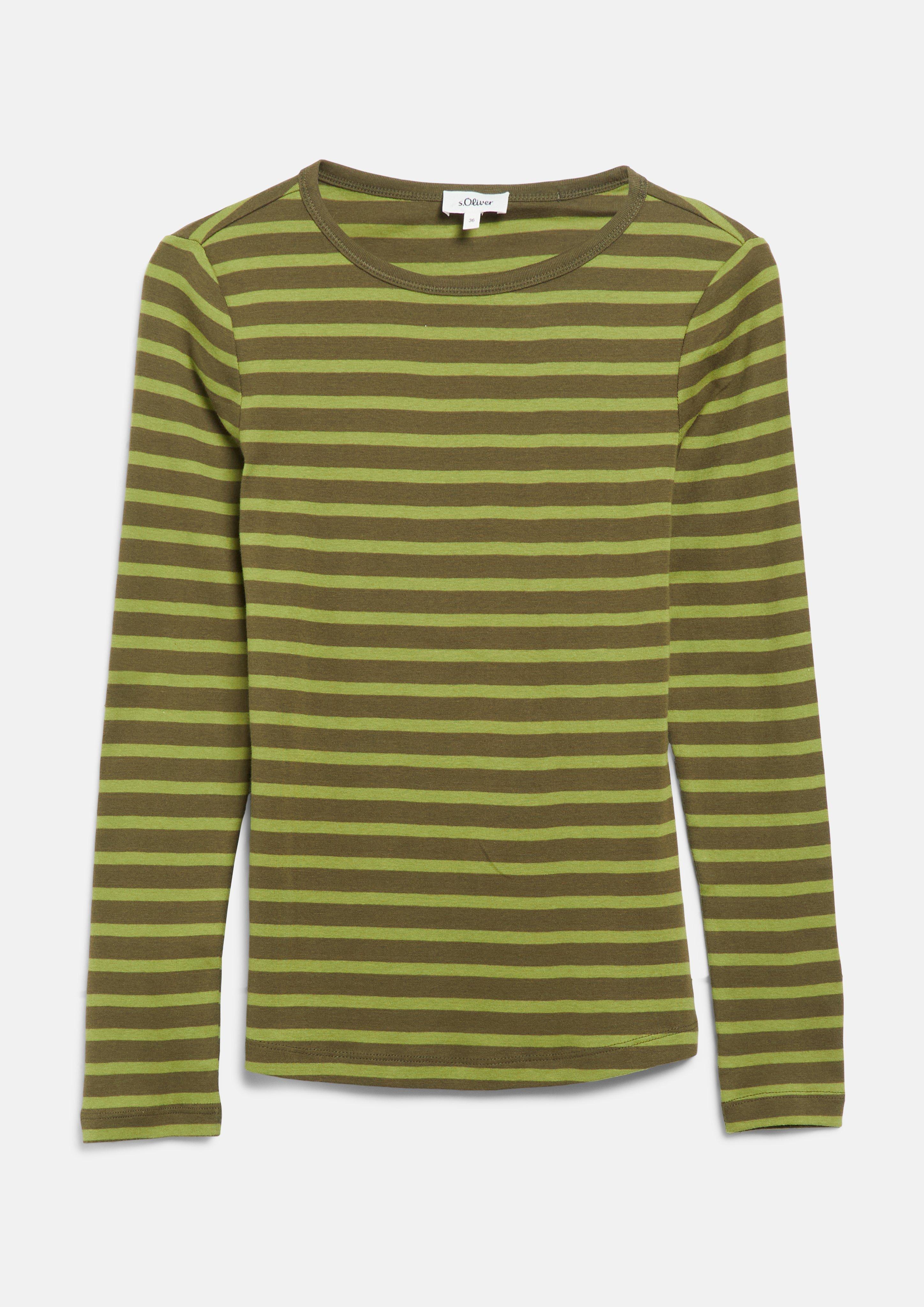 Gestreiftes Longsleeve im Slim Fit in Farbe guacamole von s.Oliver