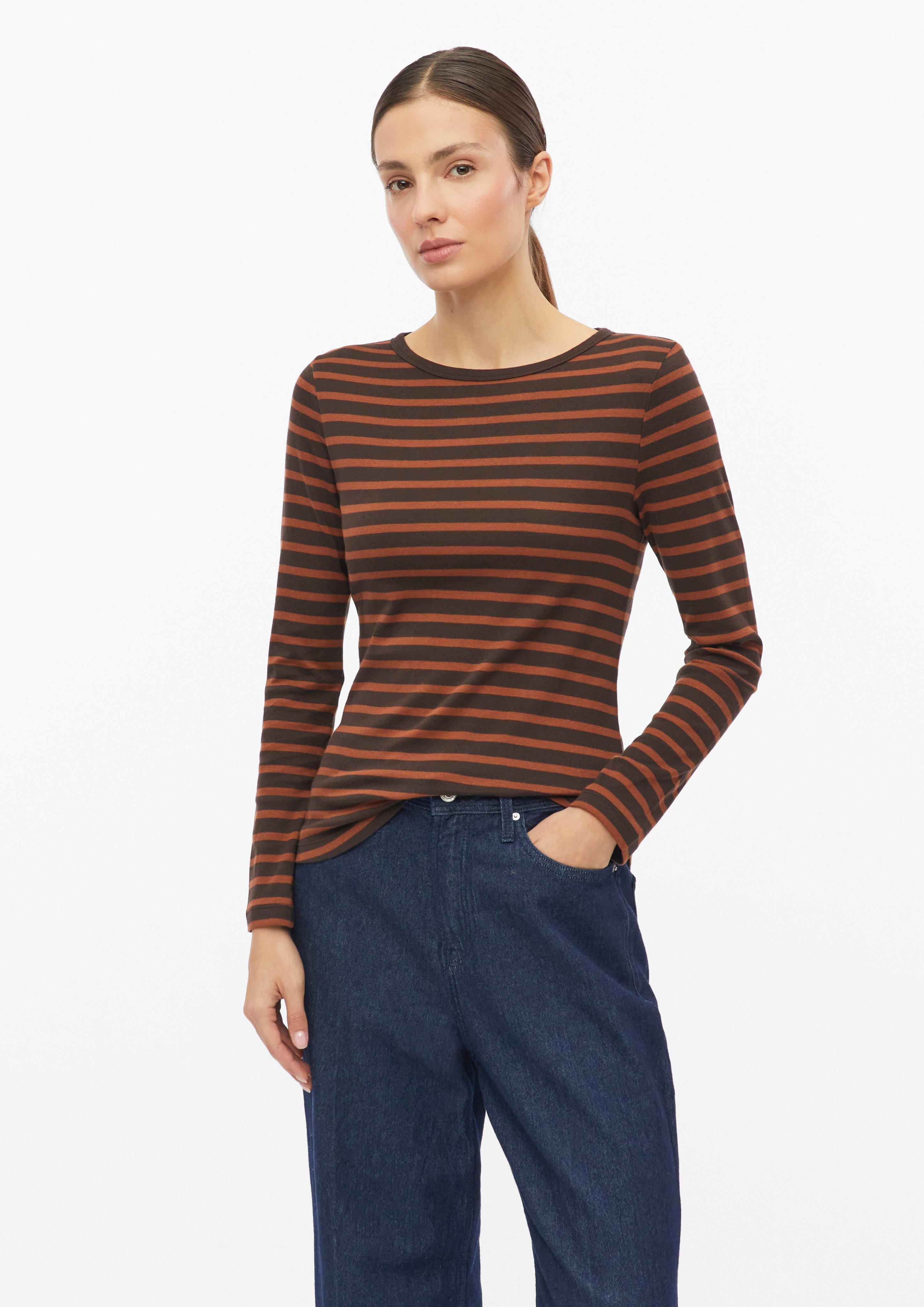 T-shirt à manches longues rayé, coupe ajustée en brun de s.Oliver