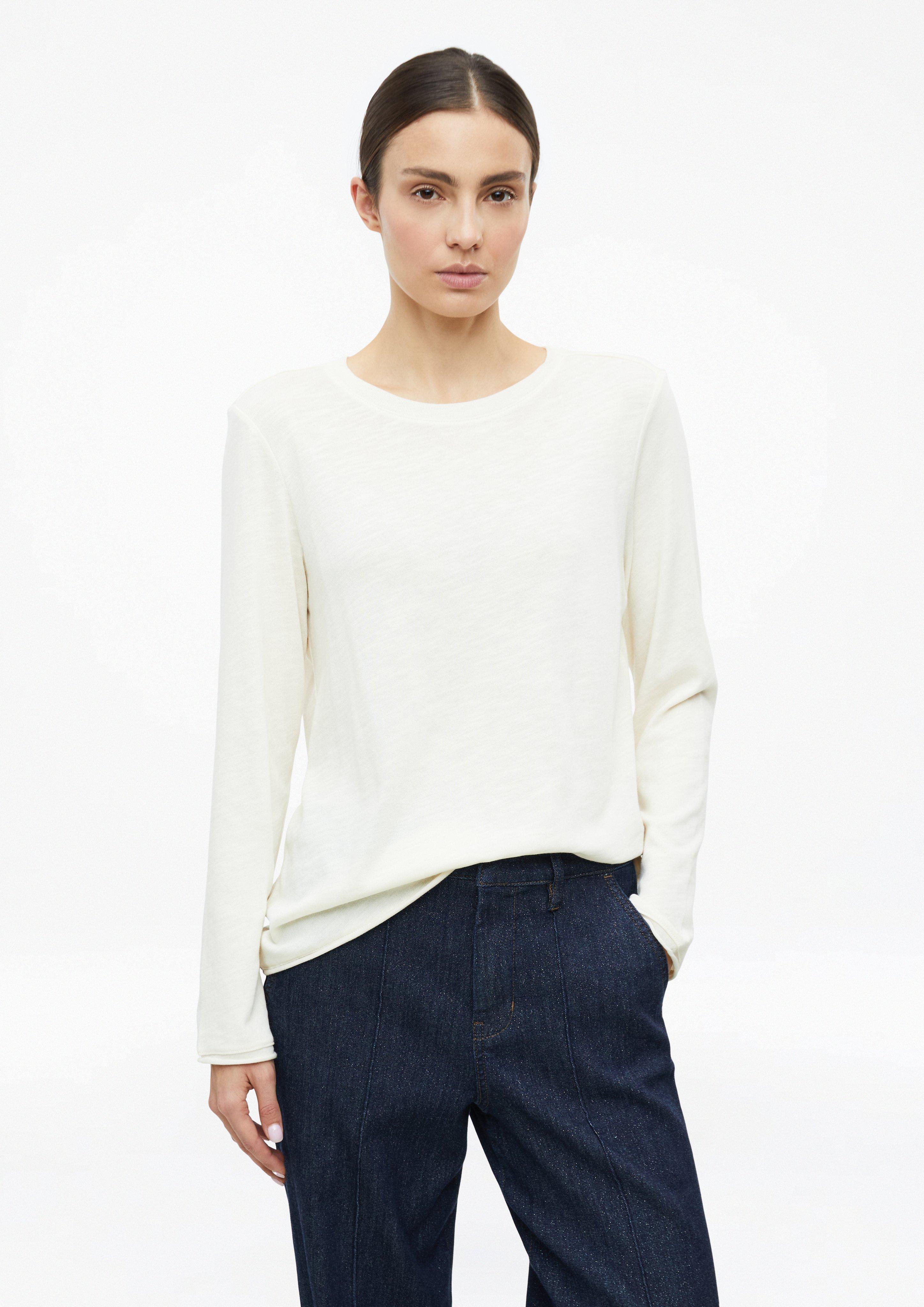 Shirt met lange mouwen en gerolde zoom in crème van s.Oliver