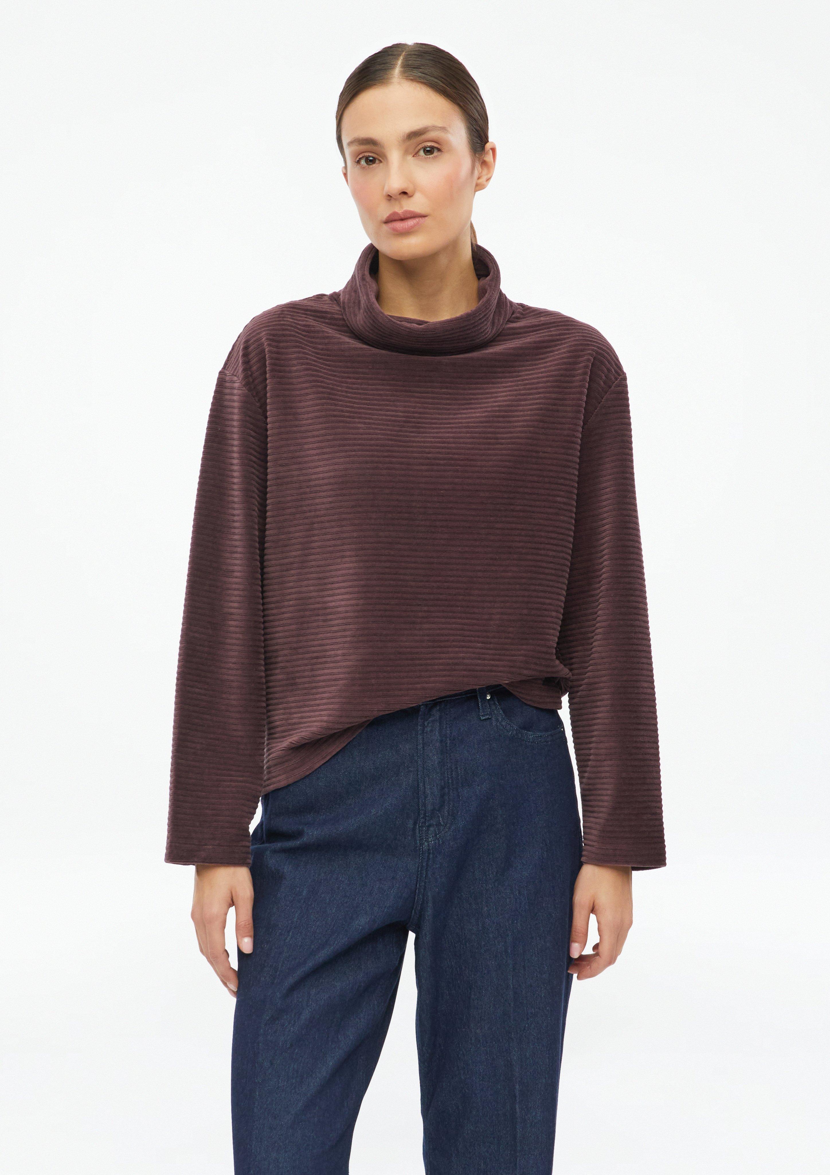 Soepelvallend sweatshirt van corduroy-jersey in bordeaux van s.Oliver