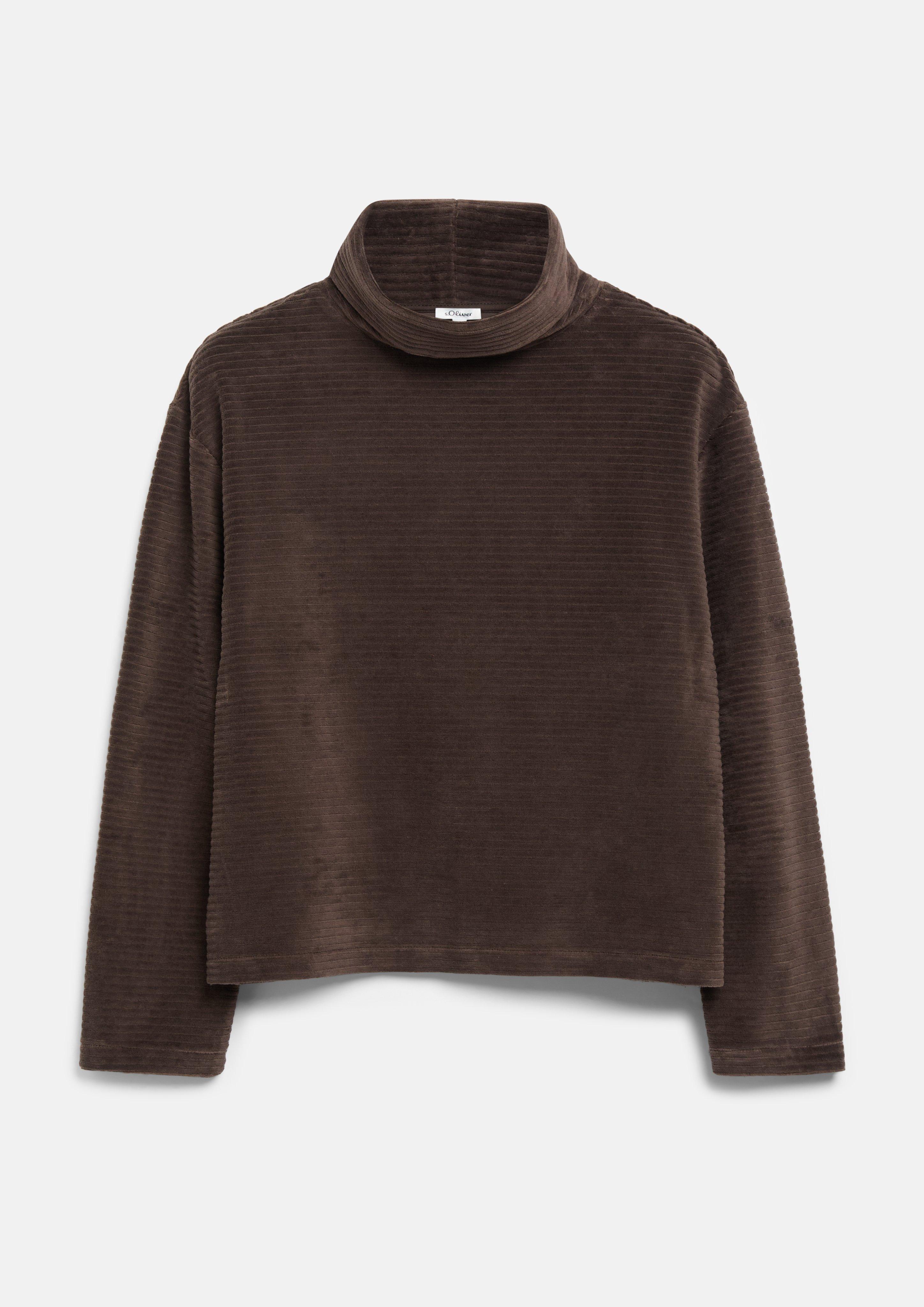 Flowy corduroy jersey sweatshirt in dark brown by s.Oliver
