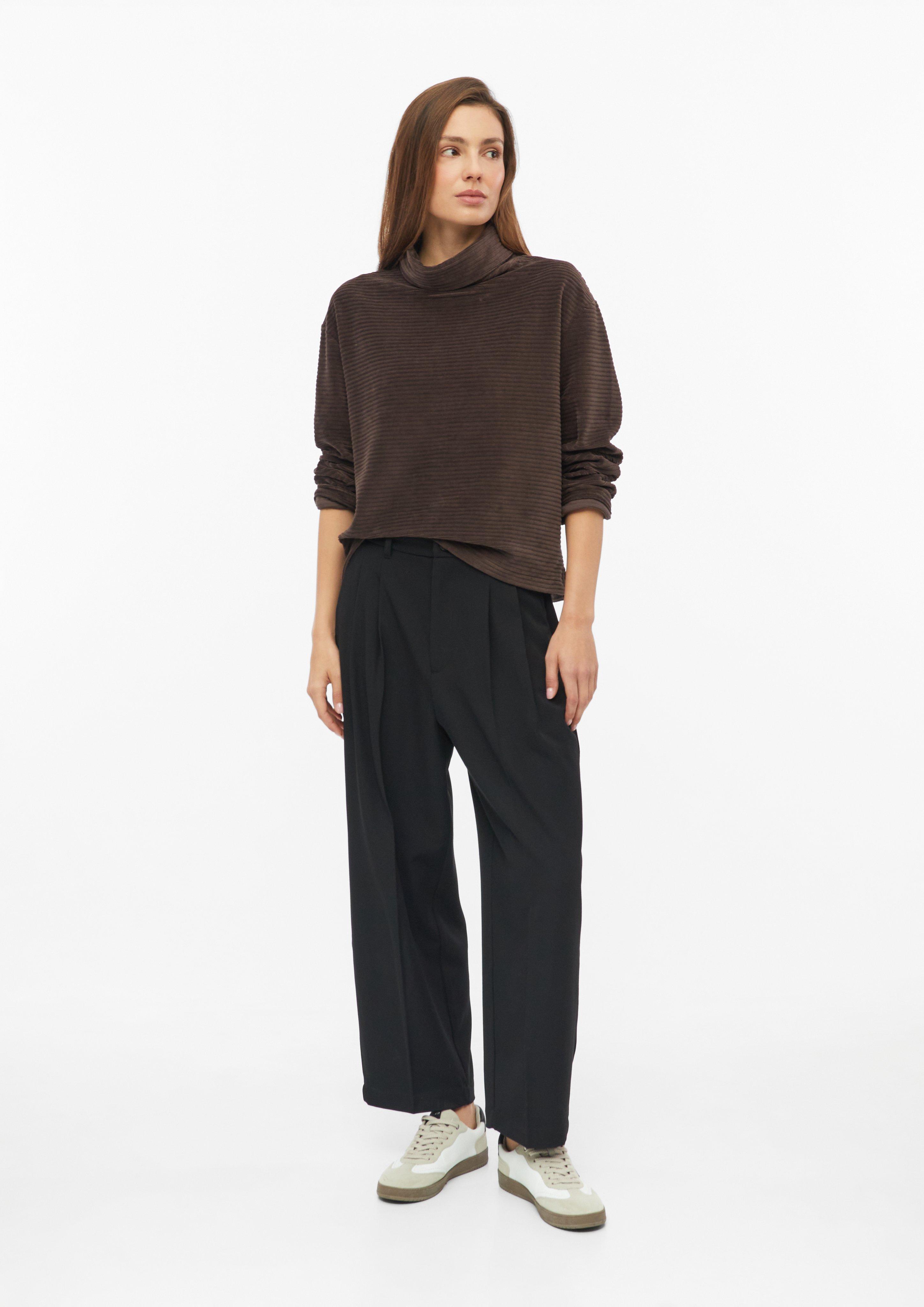 Women Flowy corduroy jersey sweatshirt in brown by s.Oliver