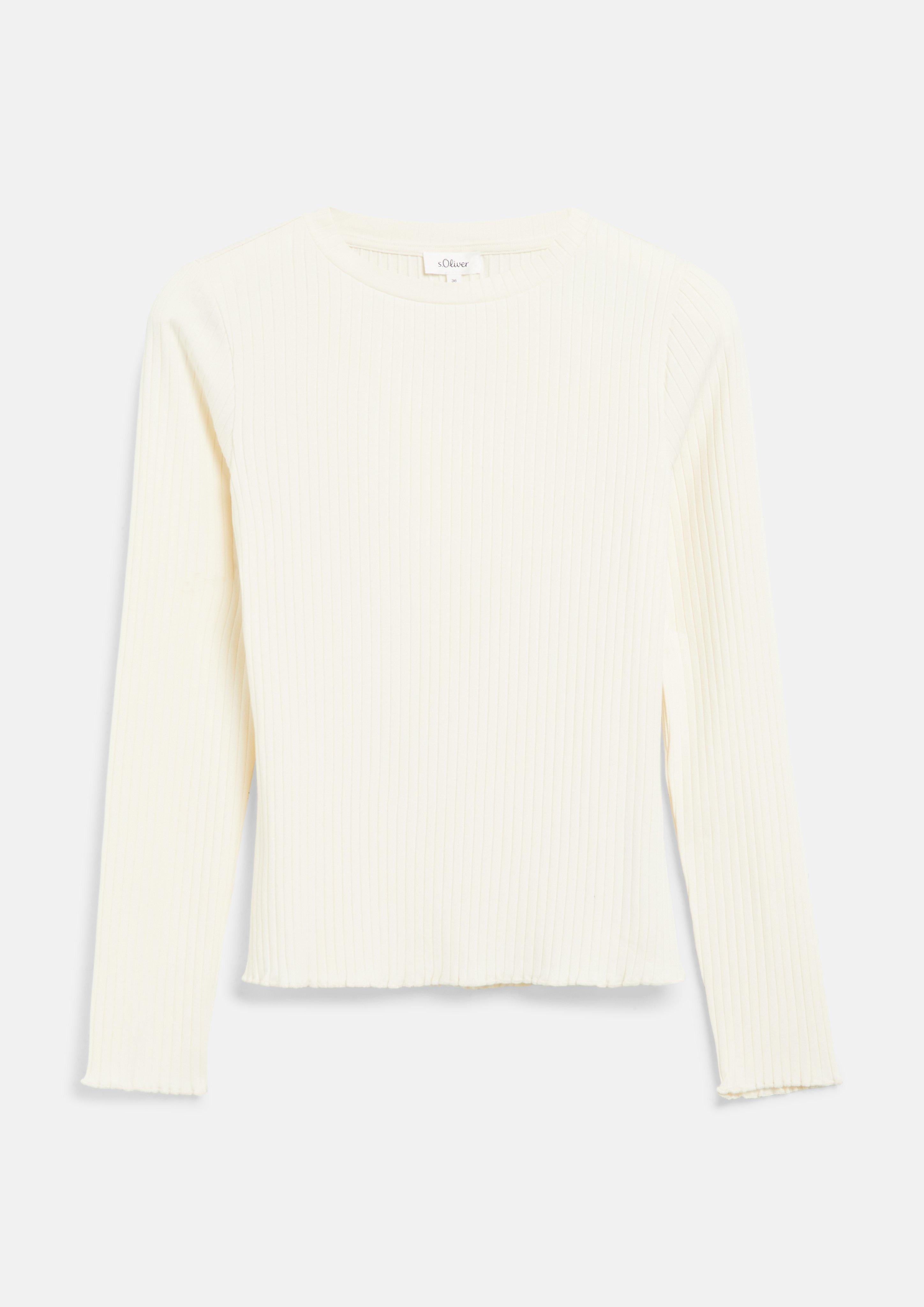 Femmes T-shirt côtelé à la coupe ajustée en crème de s.Oliver