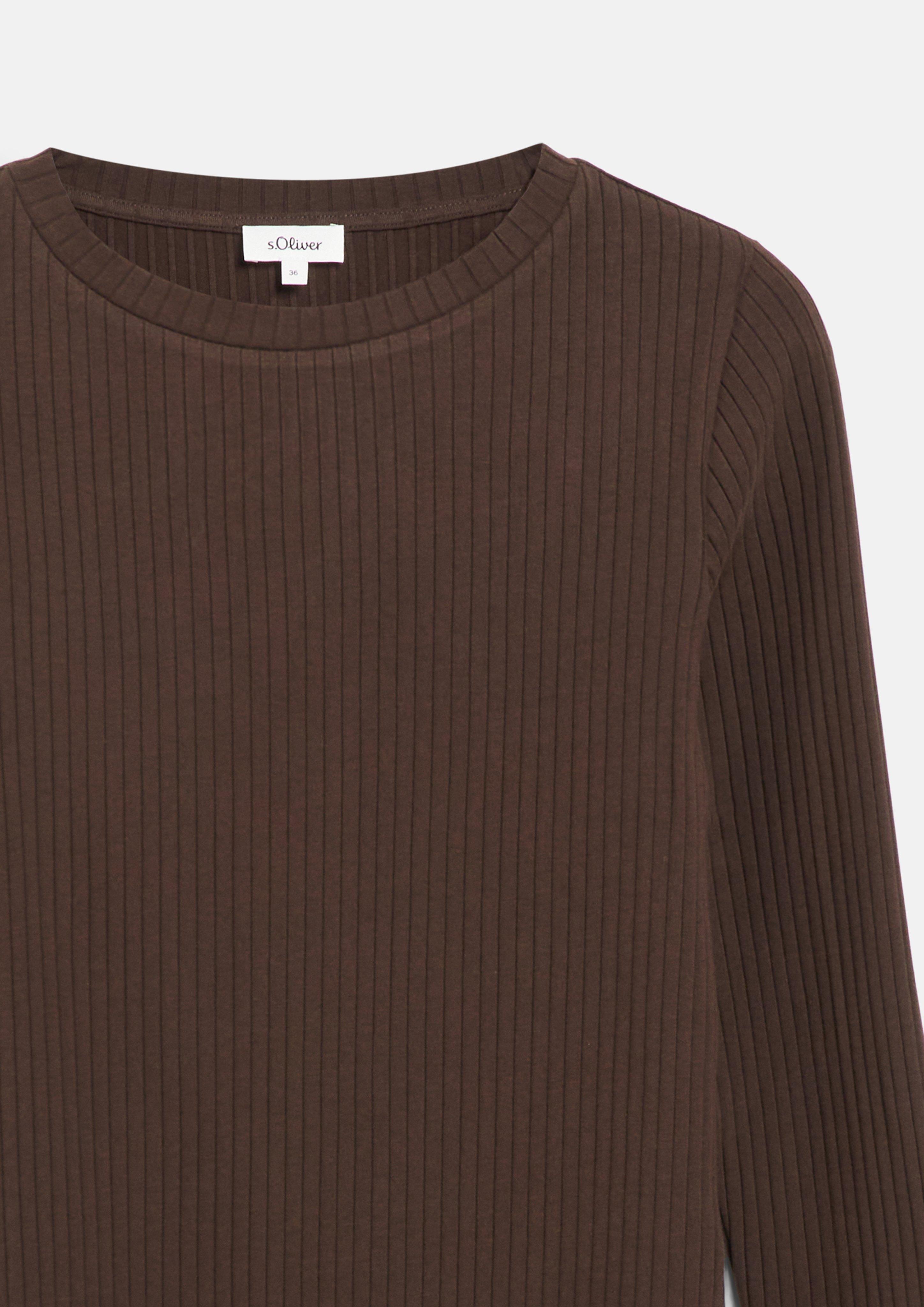 Damen Geripptes T-Shirt im Slim Fit in braun von s.Oliver