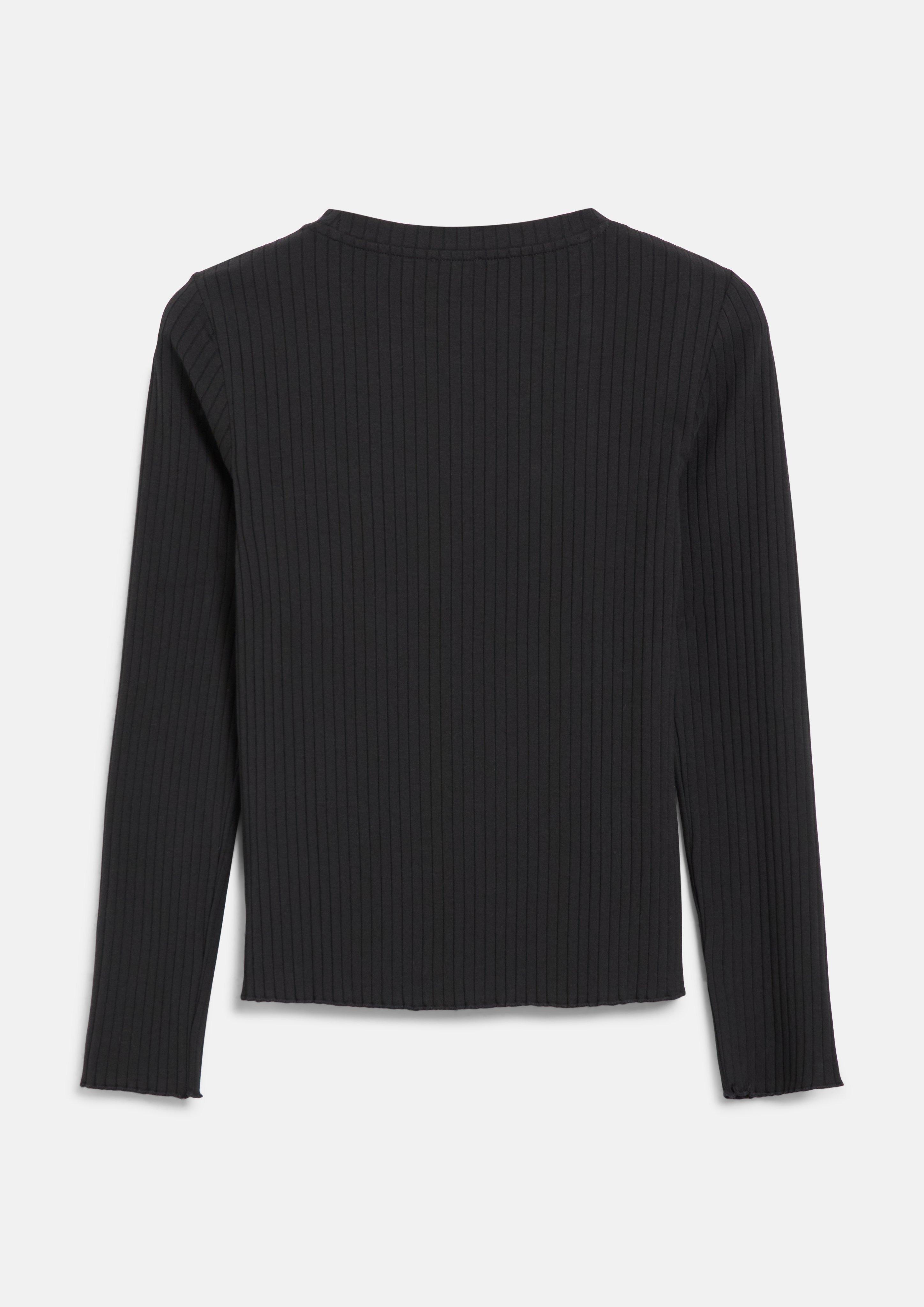 Femmes T-shirt côtelé à la coupe ajustée en noir de s.Oliver