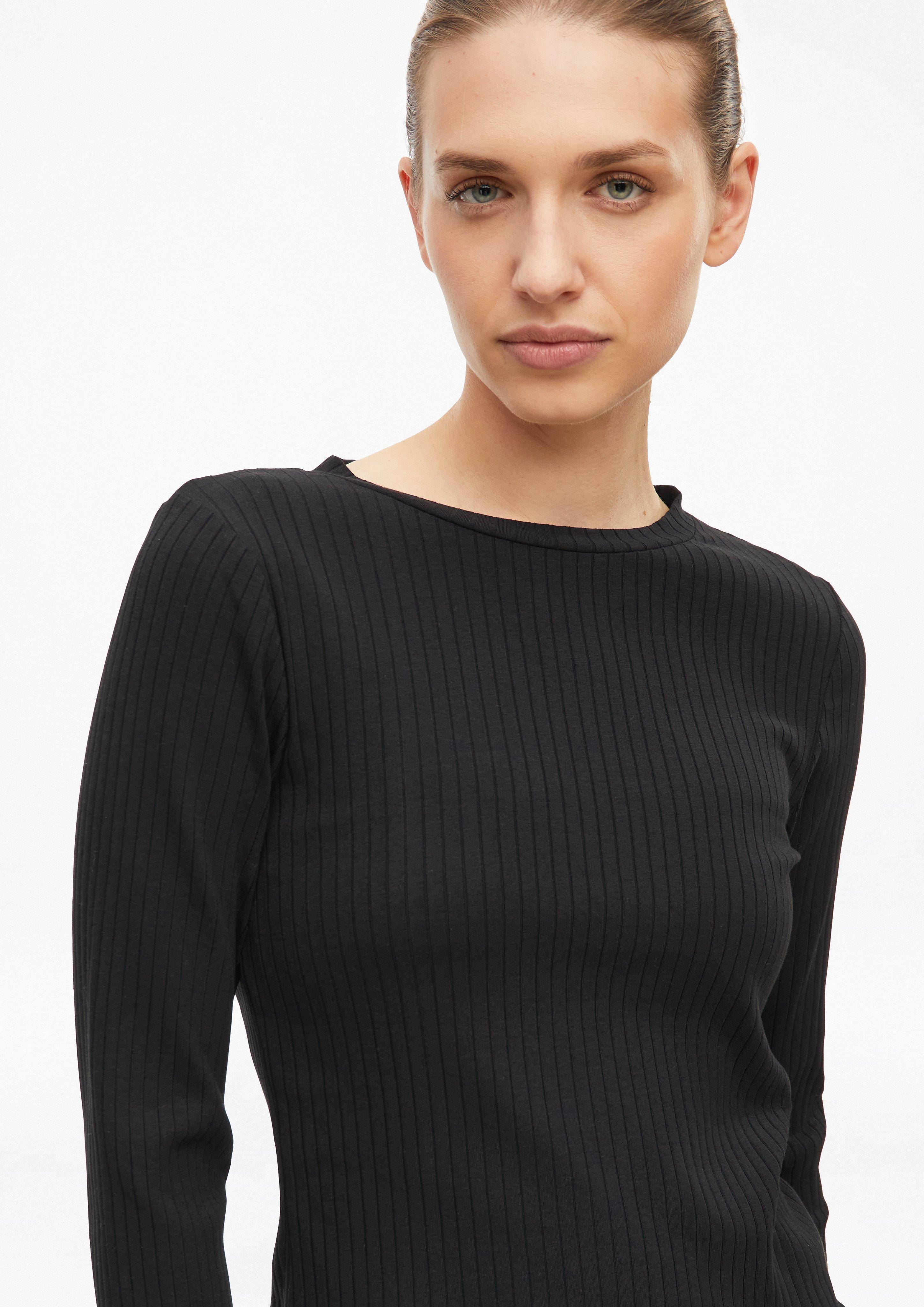 Women Slim-fit ribbed T-shirt in black by s.Oliver