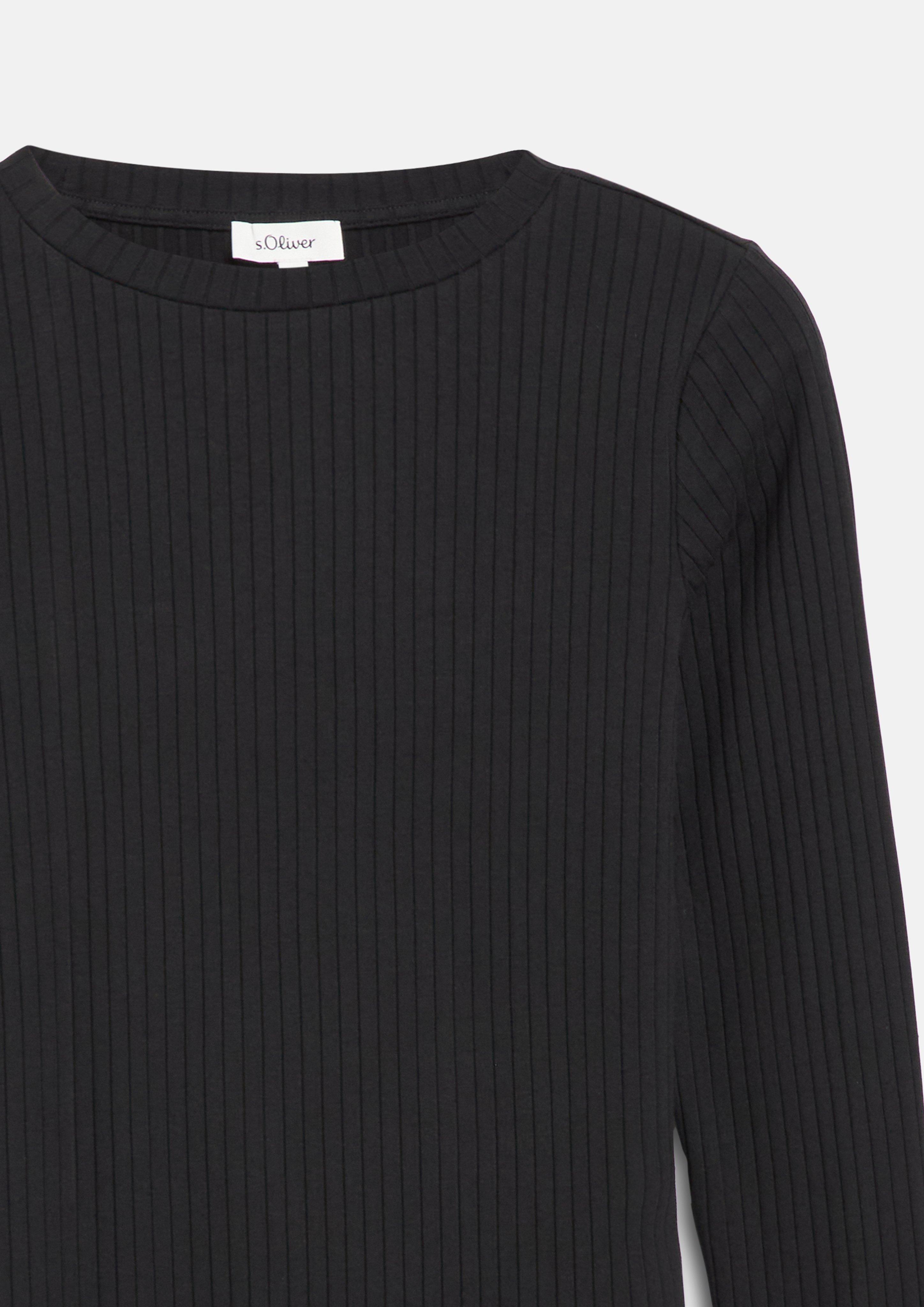 Women Slim-fit ribbed T-shirt in black by s.Oliver