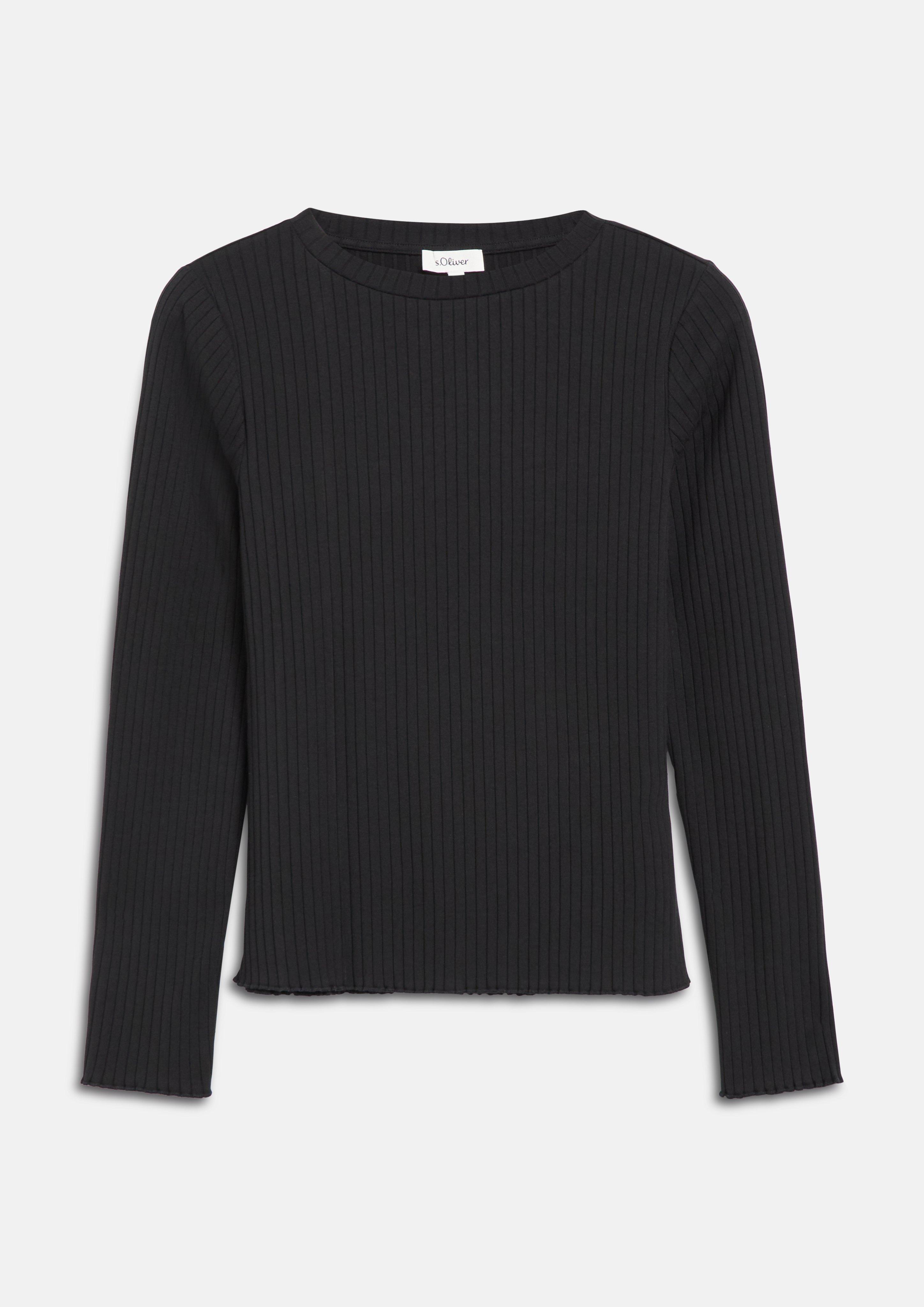 Femmes T-shirt côtelé à la coupe ajustée en noir de s.Oliver