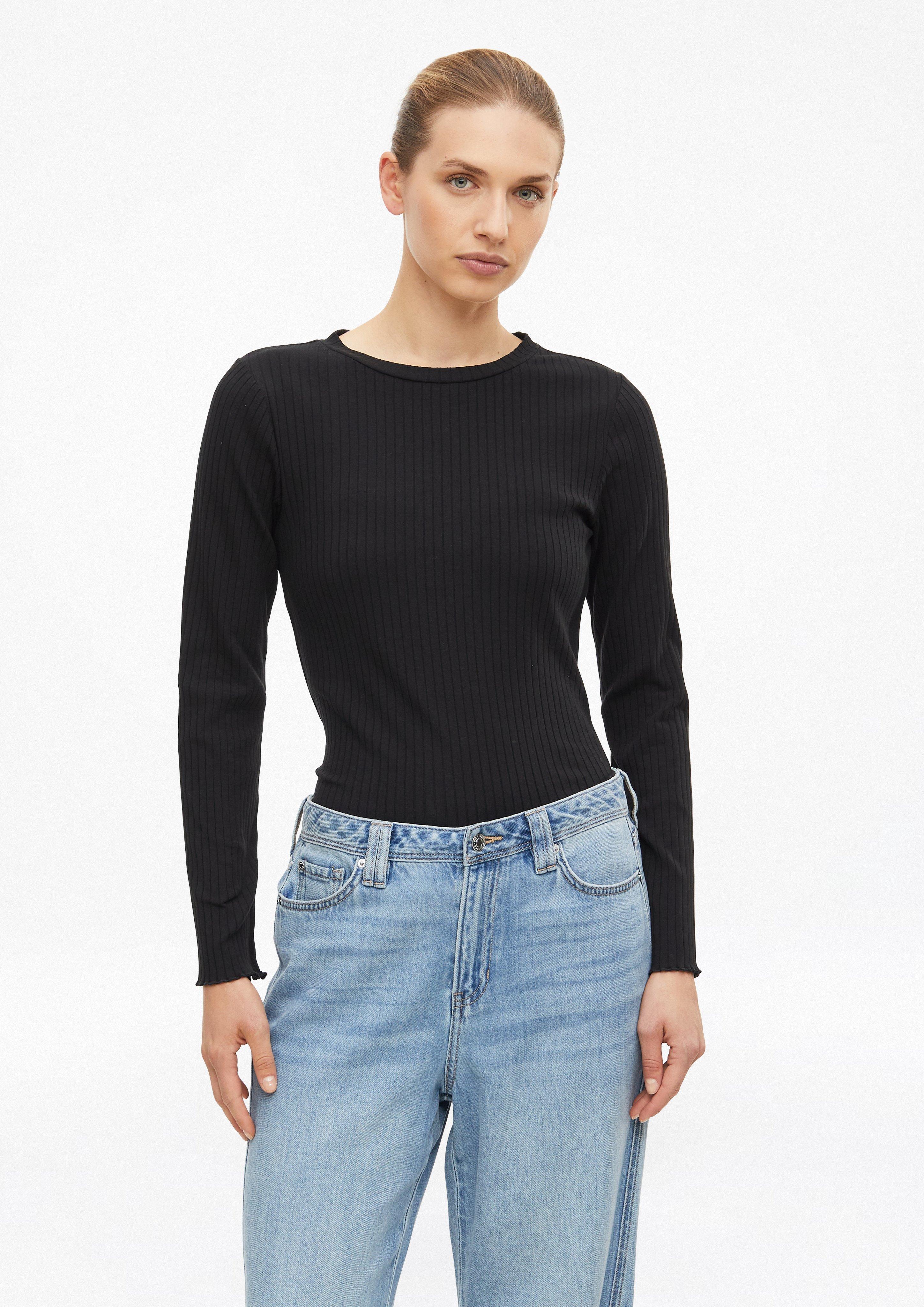 Women Slim-fit ribbed T-shirt in black by s.Oliver