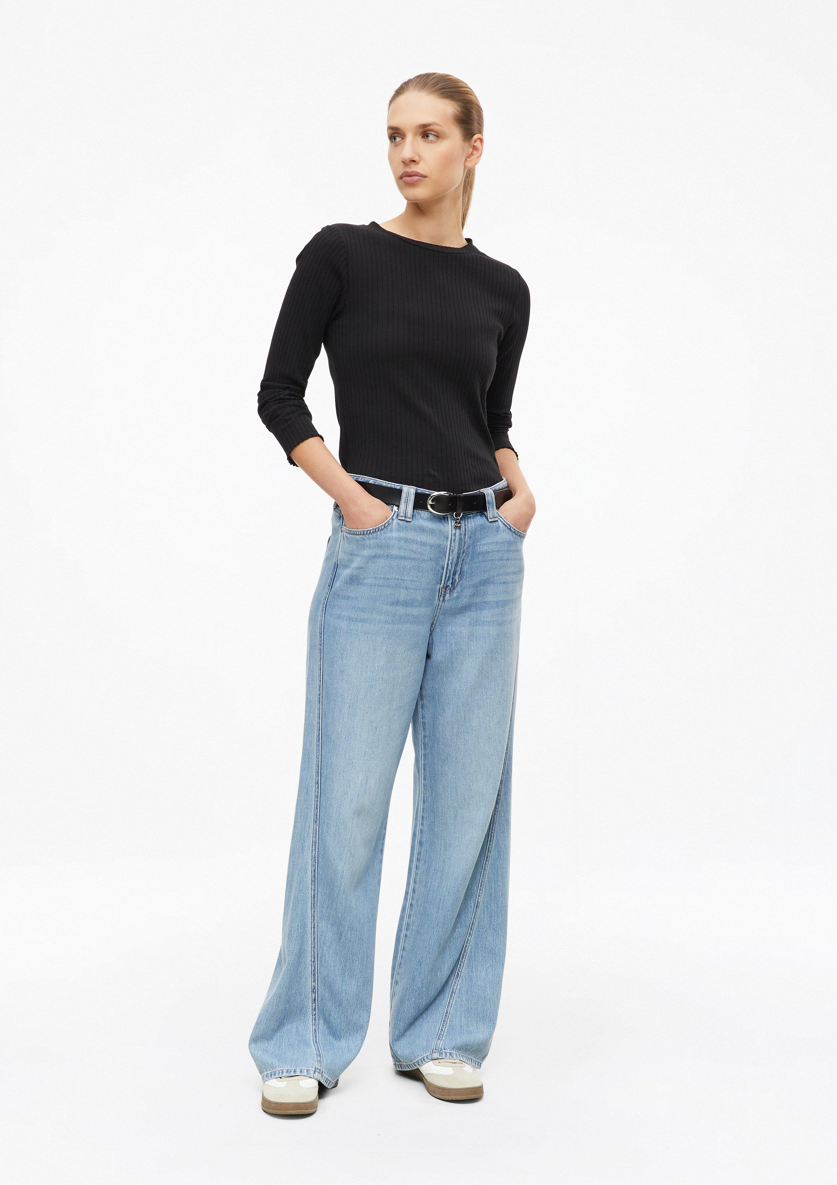 Women Slim-fit ribbed T-shirt in black by s.Oliver