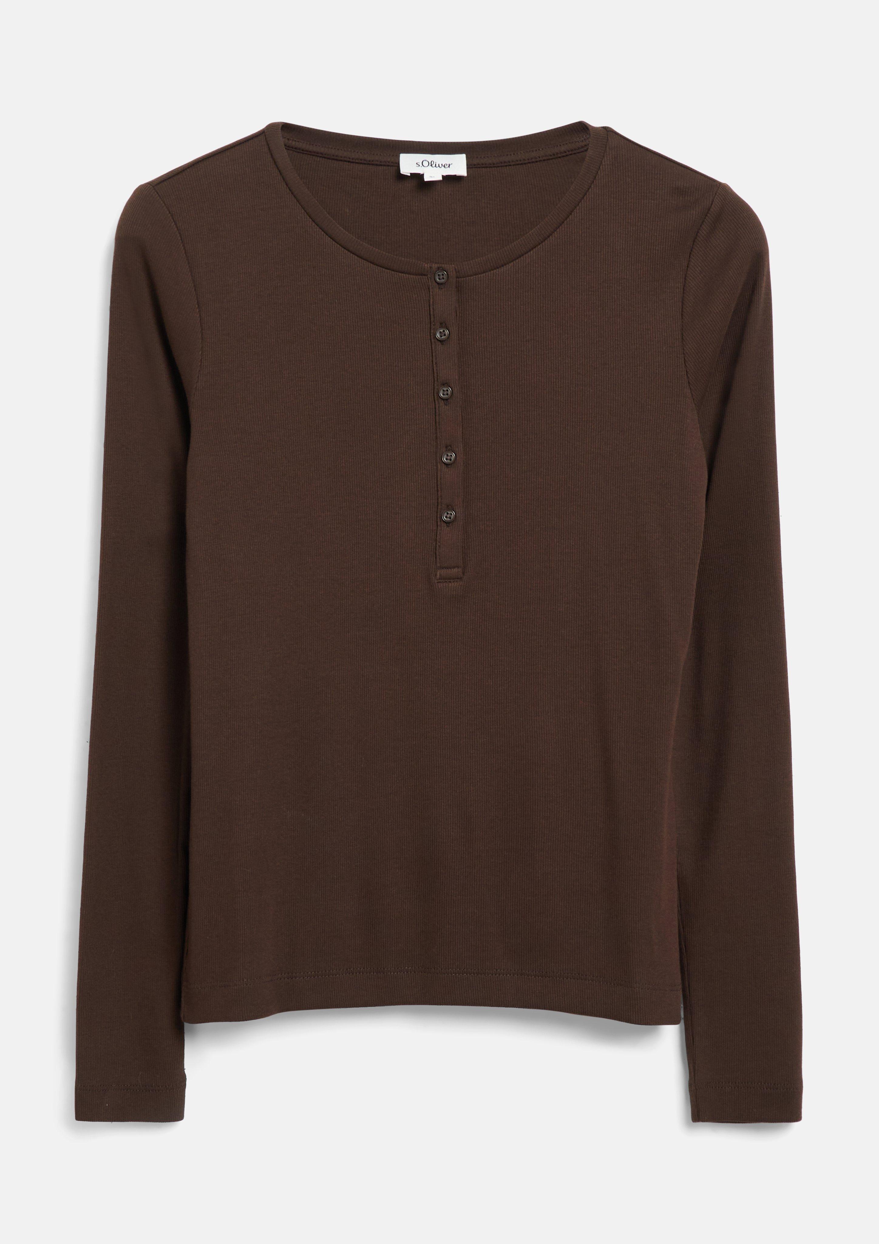 Damen Geripptes Henley-Shirt in braun von s.Oliver