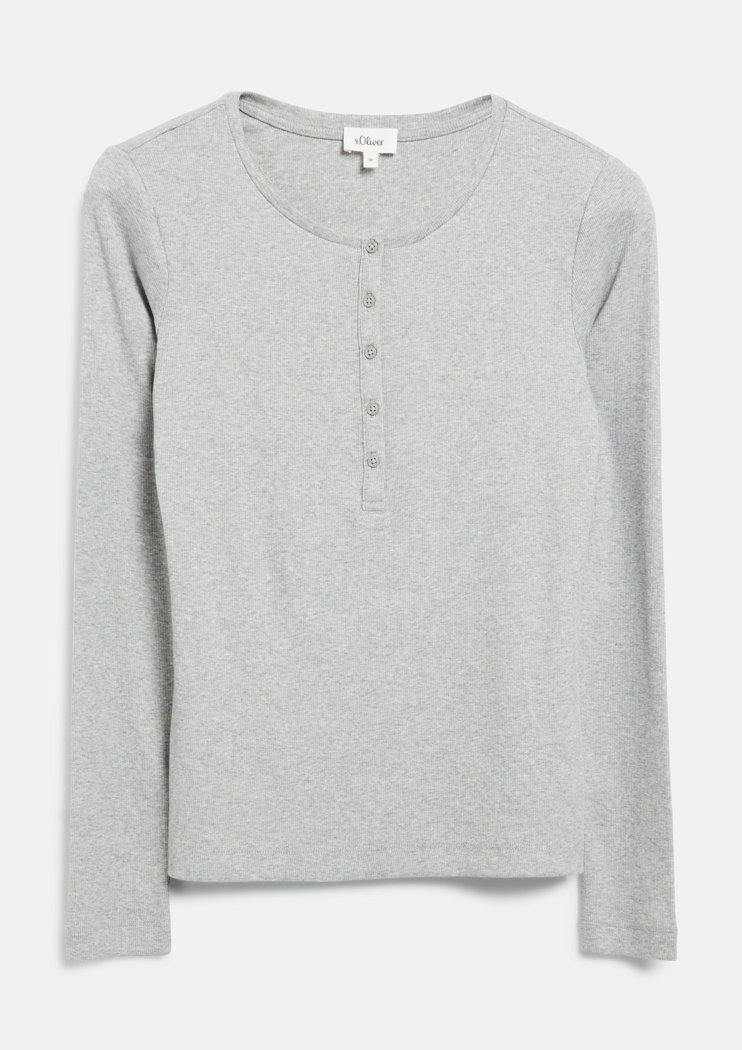 Geripptes Henley-Shirt in Farbe grau meliert von s.Oliver