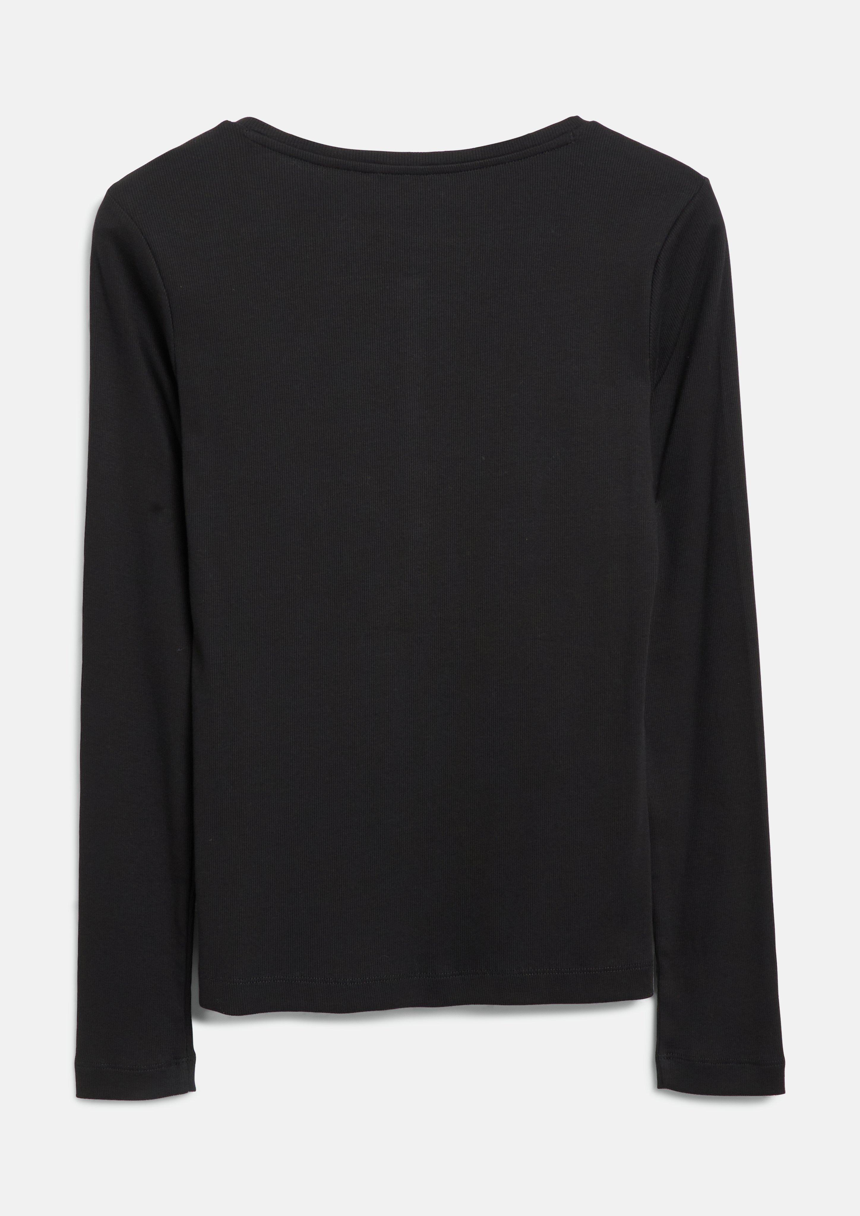 Damen Geripptes Henley-Shirt in schwarz von s.Oliver