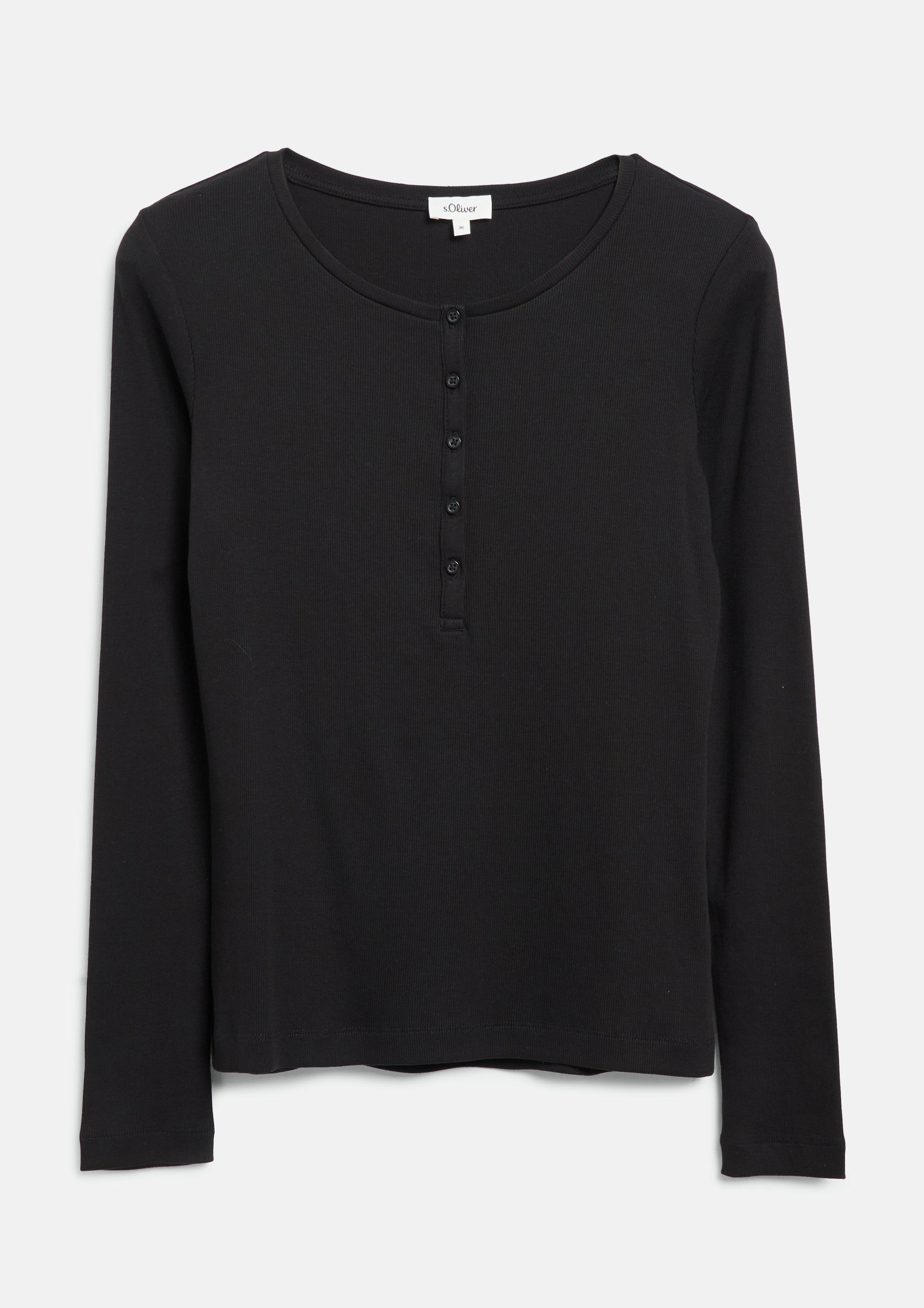 Damen Geripptes Henley-Shirt in schwarz von s.Oliver
