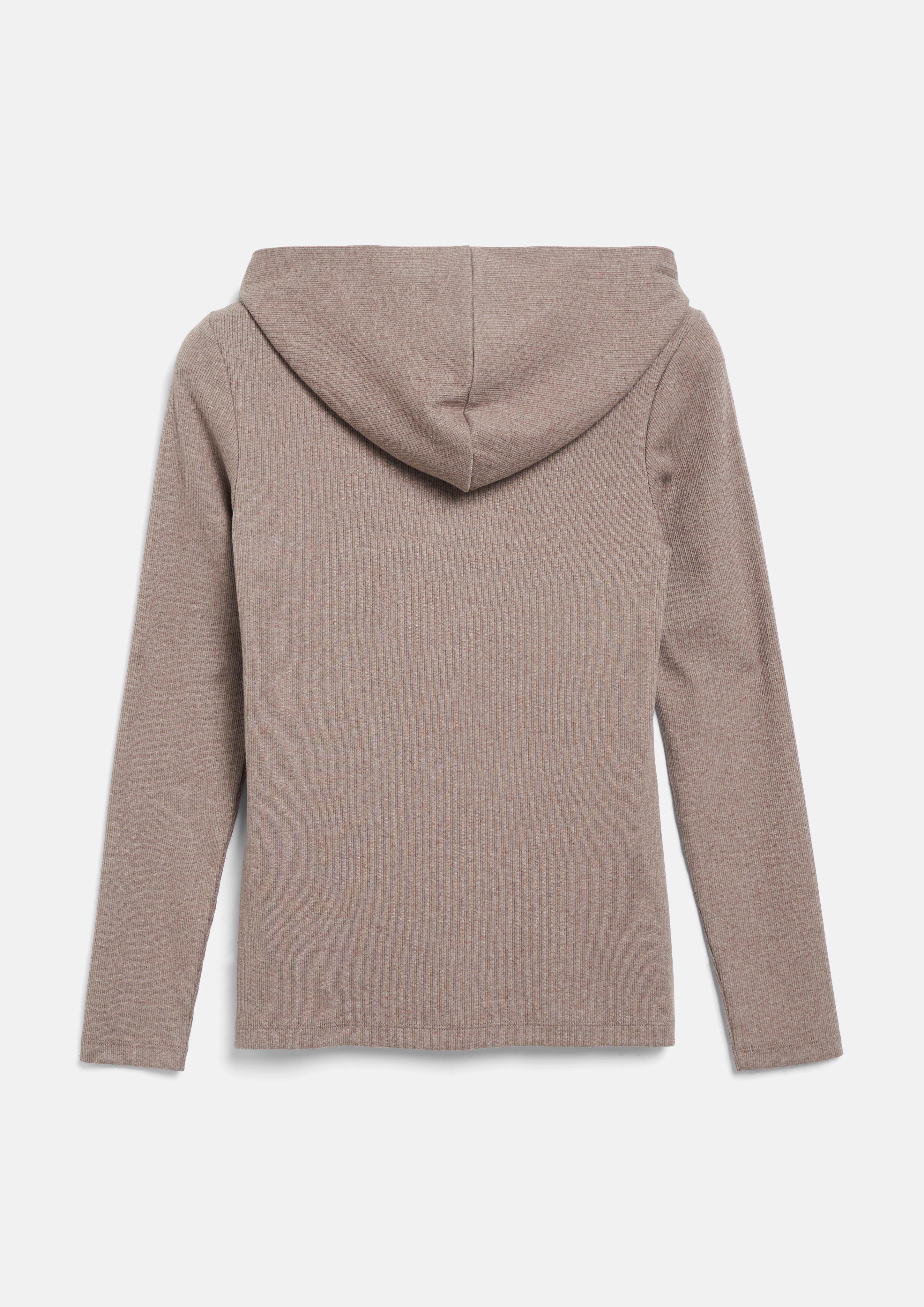 Femmes T-shirt côtelé à la coupe ajustée avec capuche en brun de s.Oliver