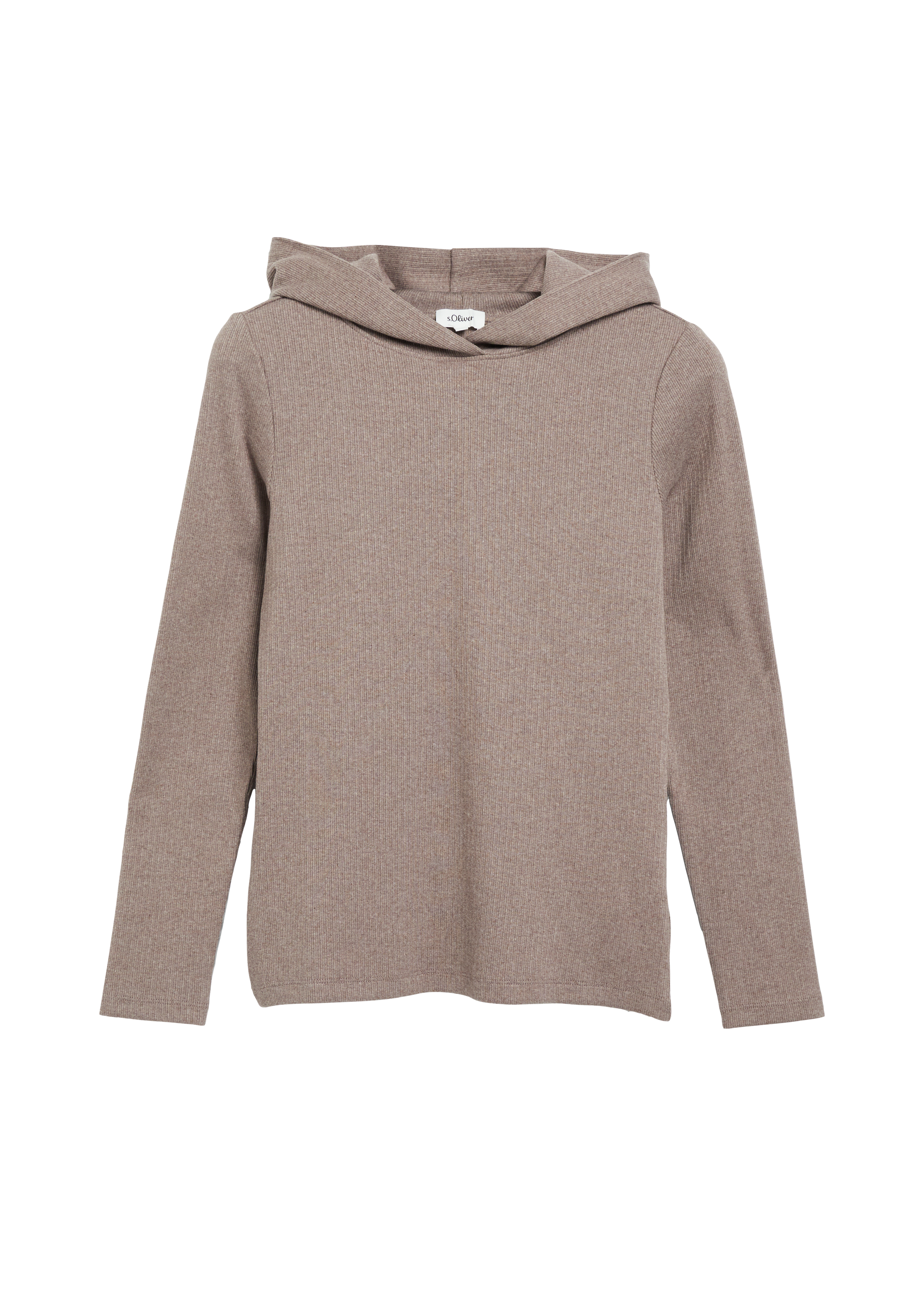 Geribbeld T-shirt met capuchon en slanke pasvorm