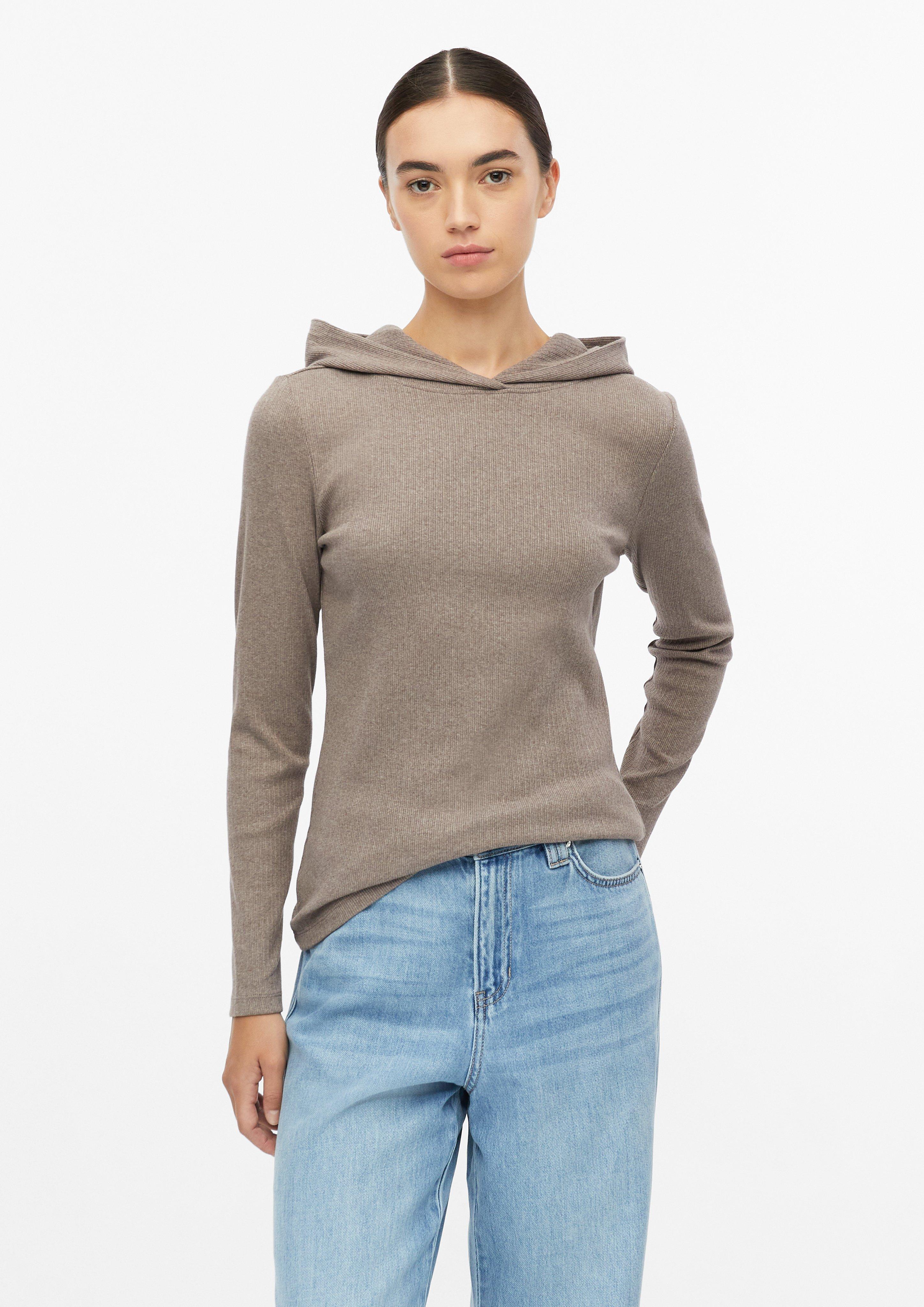 Geripptes T-Shirt im Slim Fit mit Kapuze in Farbe hellbraun von s.Oliver