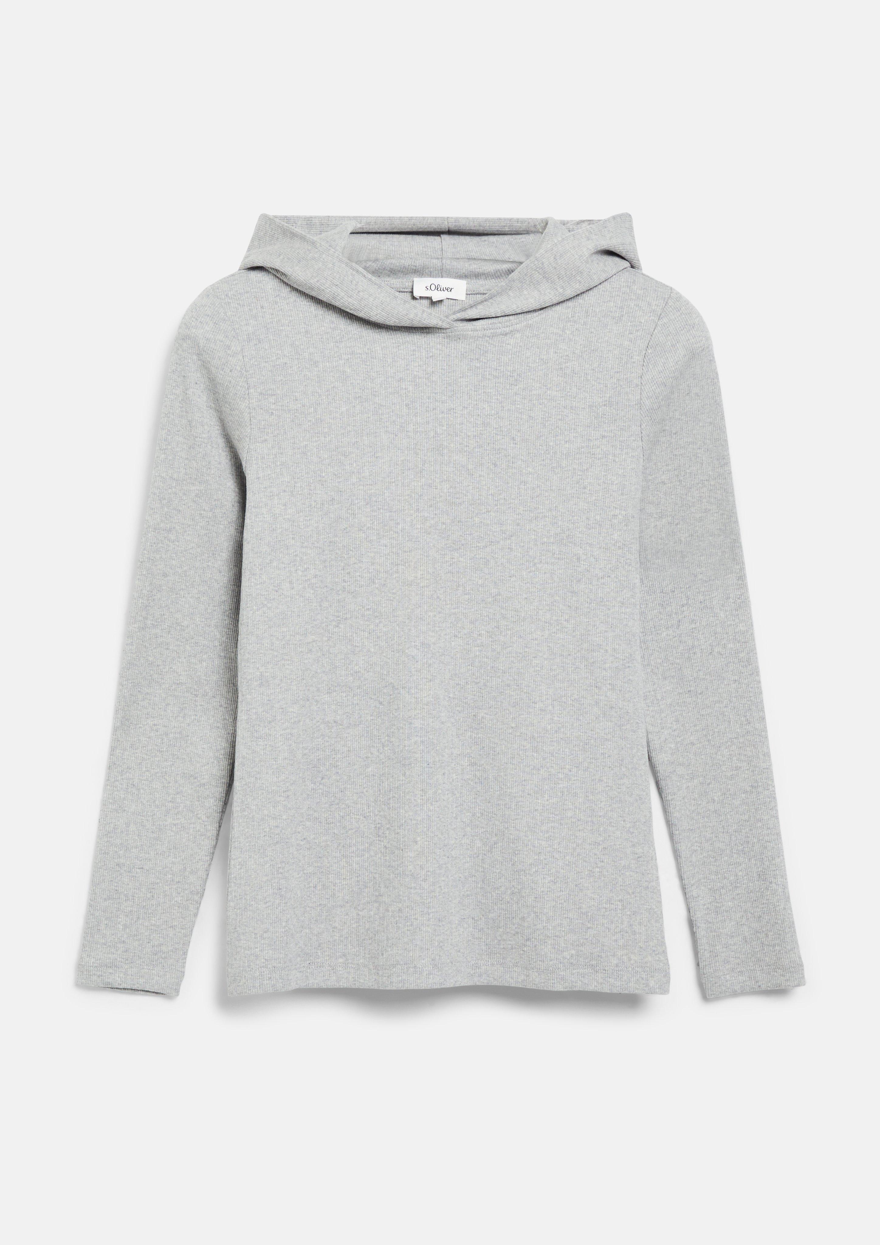 Geripptes T-Shirt im Slim Fit mit Kapuze in Farbe grau meliert von s.Oliver