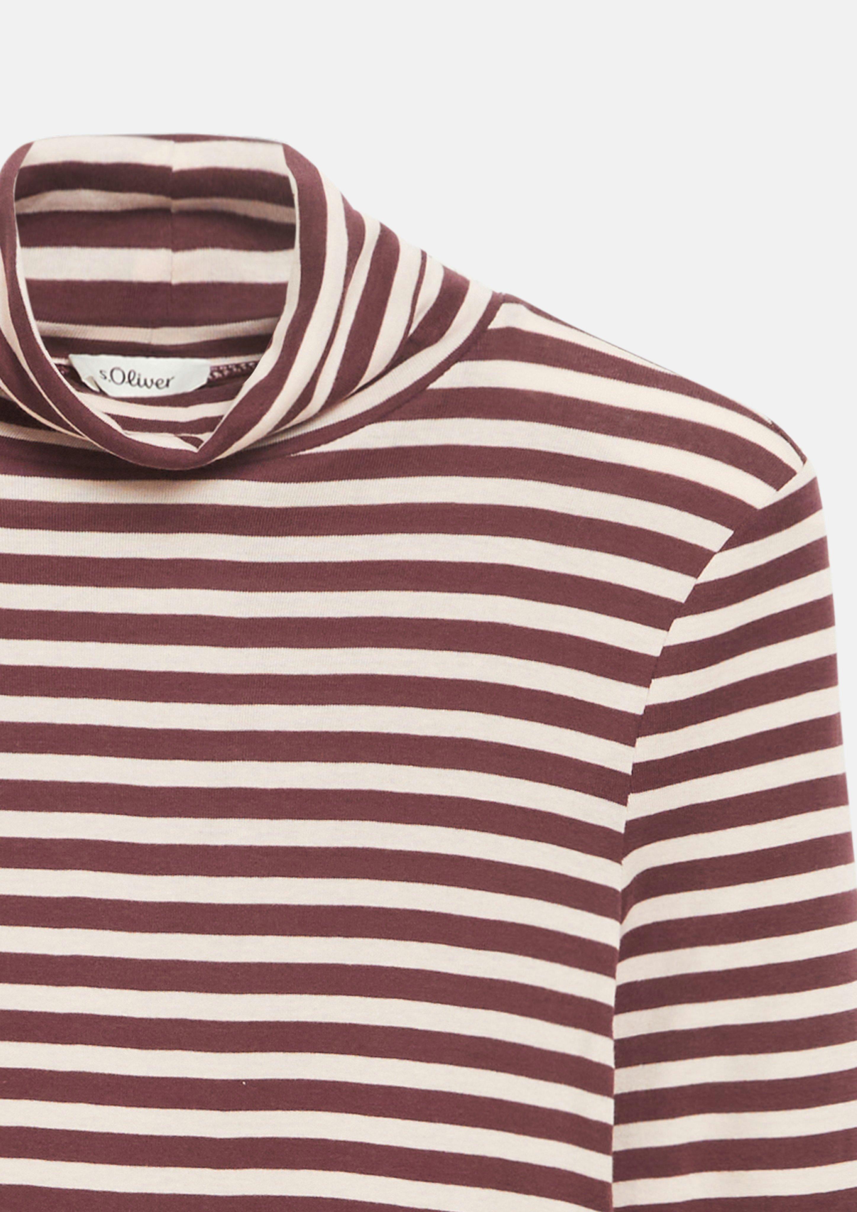 Women Striped Slim-Fit Turtleneck Shirt in red by s.Oliver