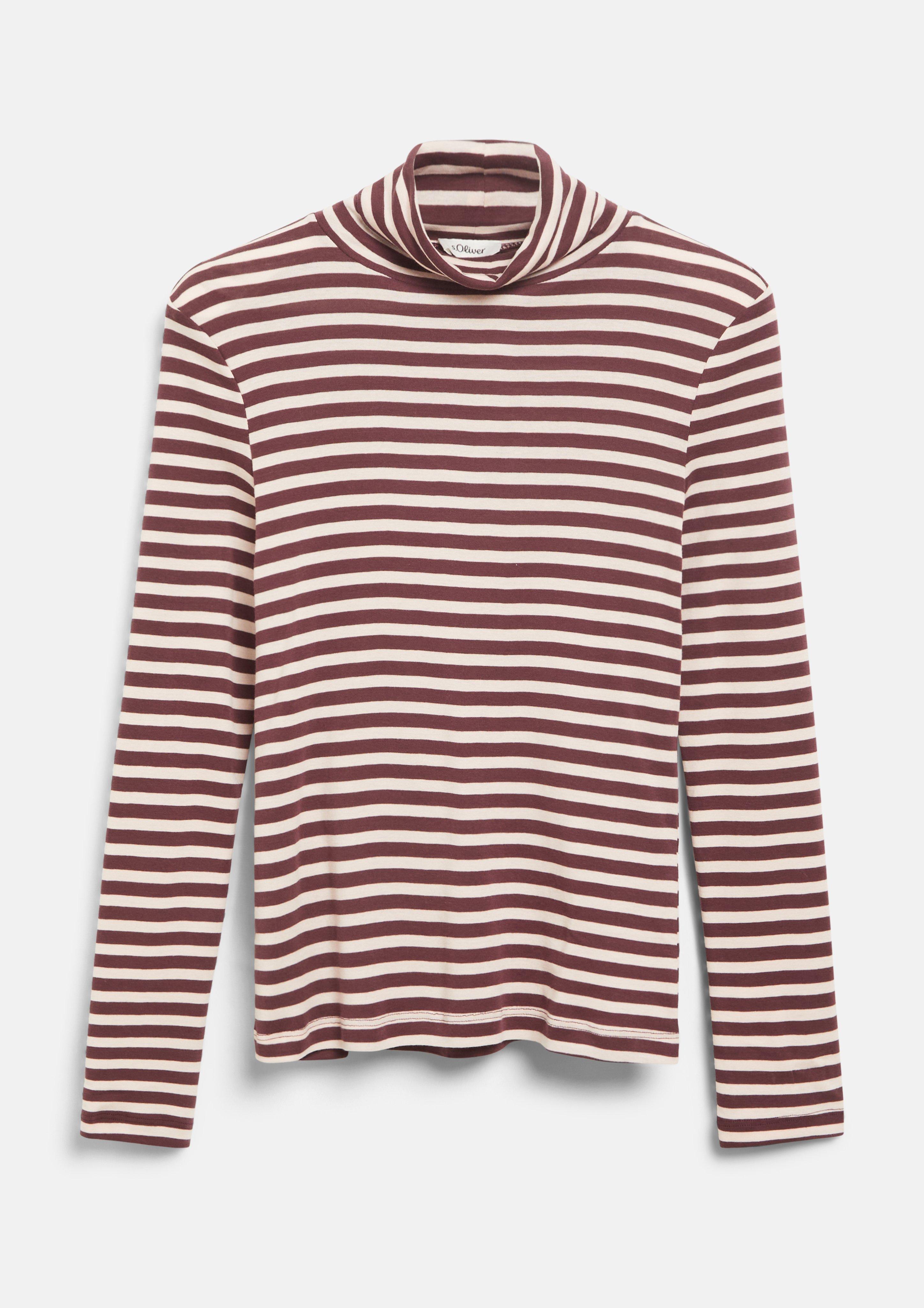 Striped Slim-Fit Turtleneck Shirt in bordeaux by s.Oliver