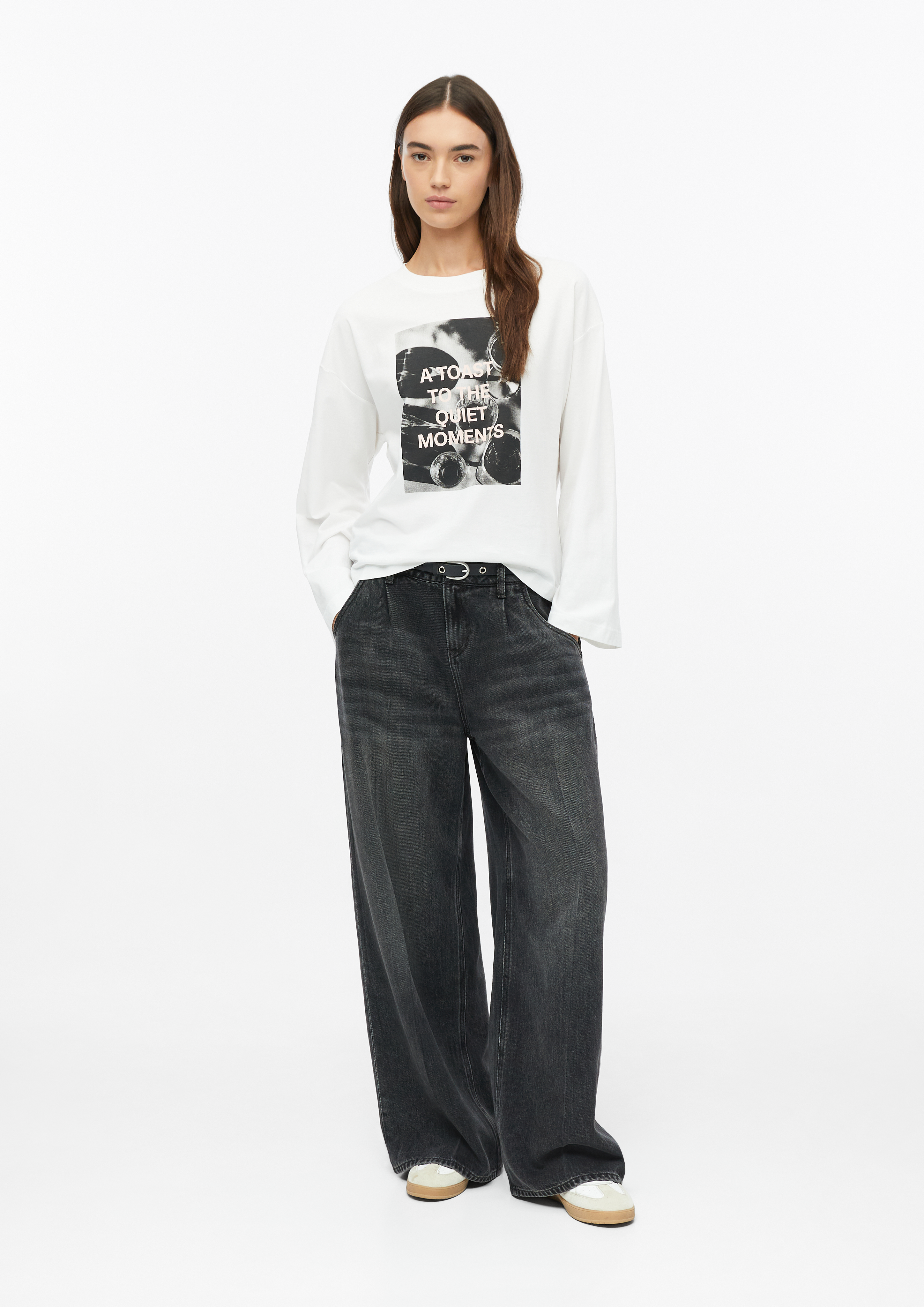 Dames T-shirt met fotoprint en wijde mouwen in wit van s.Oliver
