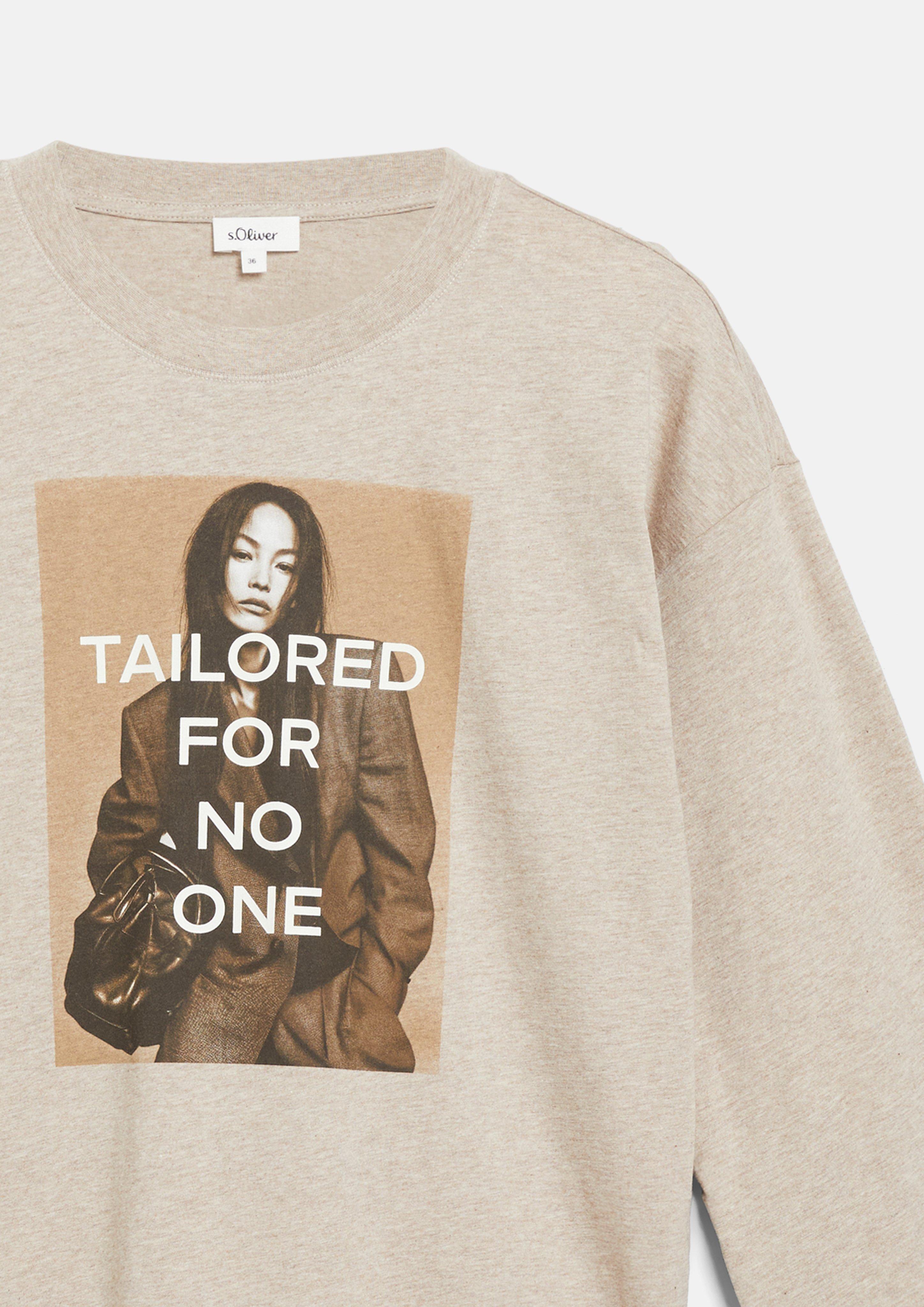 Dames T-shirt met fotoprint en wijde mouwen in bruin van s.Oliver
