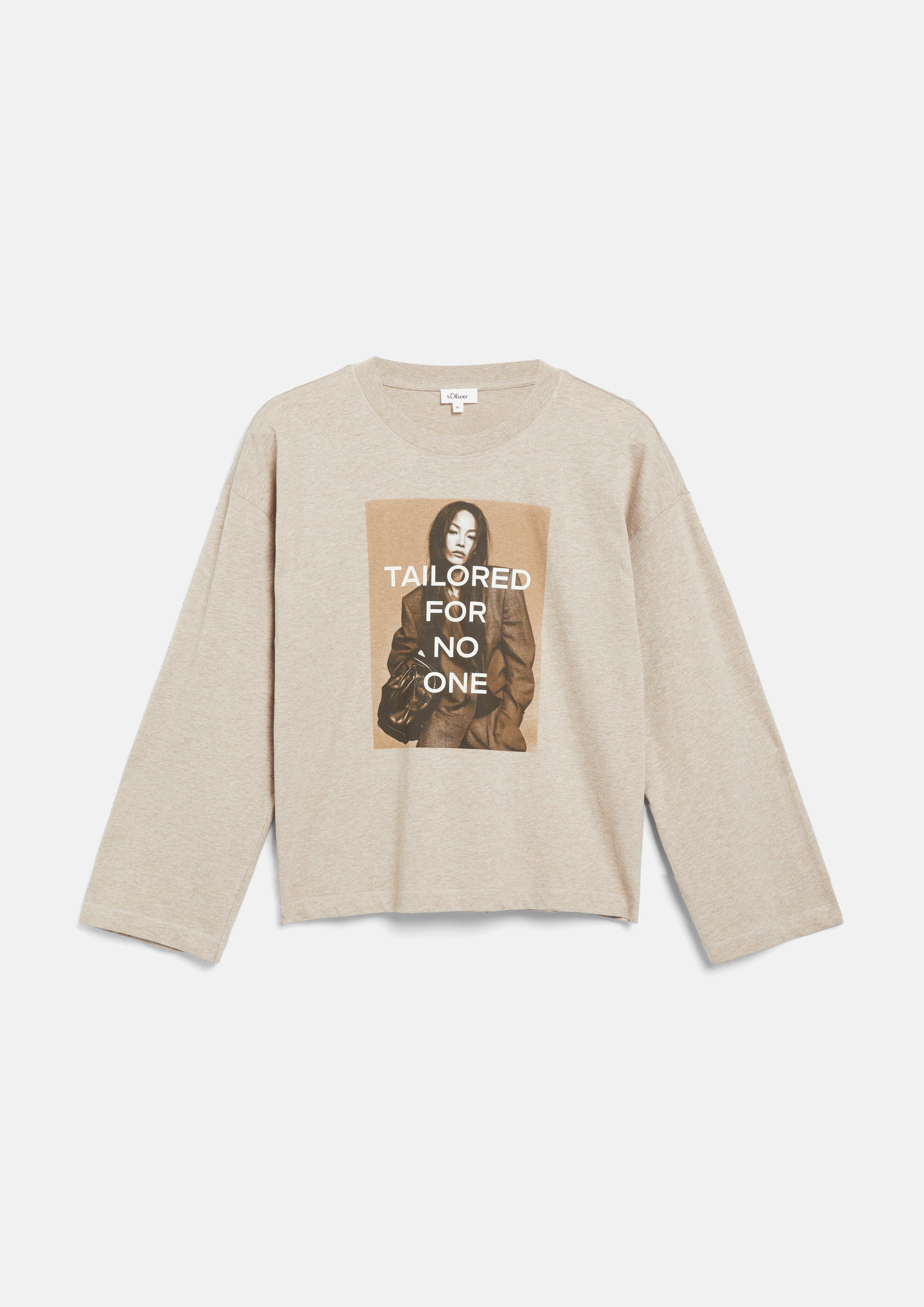 T-shirt avec imprimé photo et manches larges en marron clair de s.Oliver